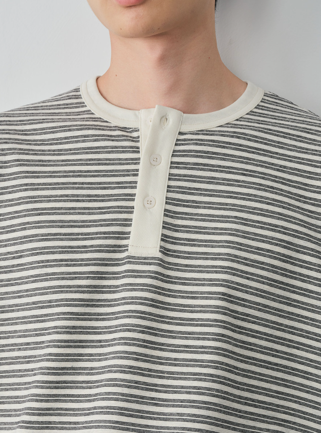 ボーダーヘンリーネックロングTシャツ N7334