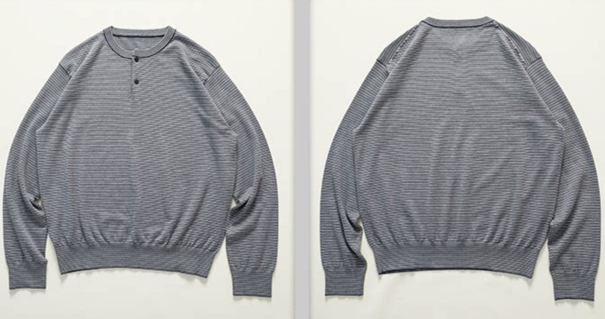 ボーダーヘンリーネックショートワイドTシャツ N7339