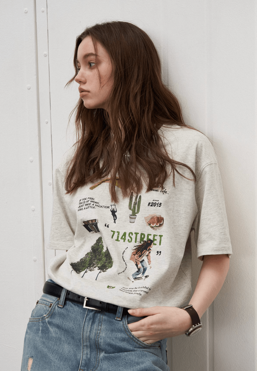 【250G】Cracked Print T-shirt / クラック プリント Tシャツ 半袖 ヴィンテージ 古着風 N5313 - ファッション通販 NNine(ナイン)