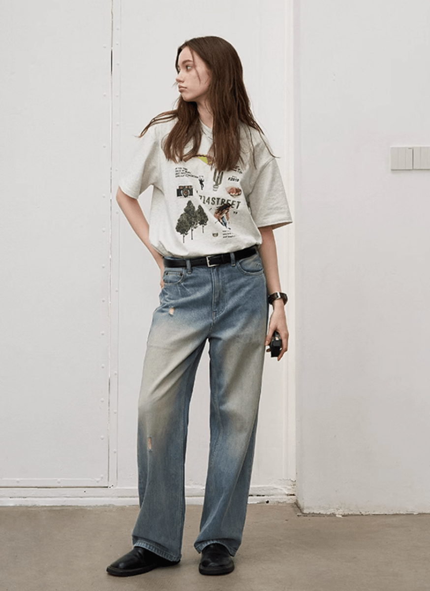 【250G】Cracked Print T-shirt / クラック プリント Tシャツ 半袖 ヴィンテージ 古着風 N5313 - ファッション通販 NNine(ナイン)
