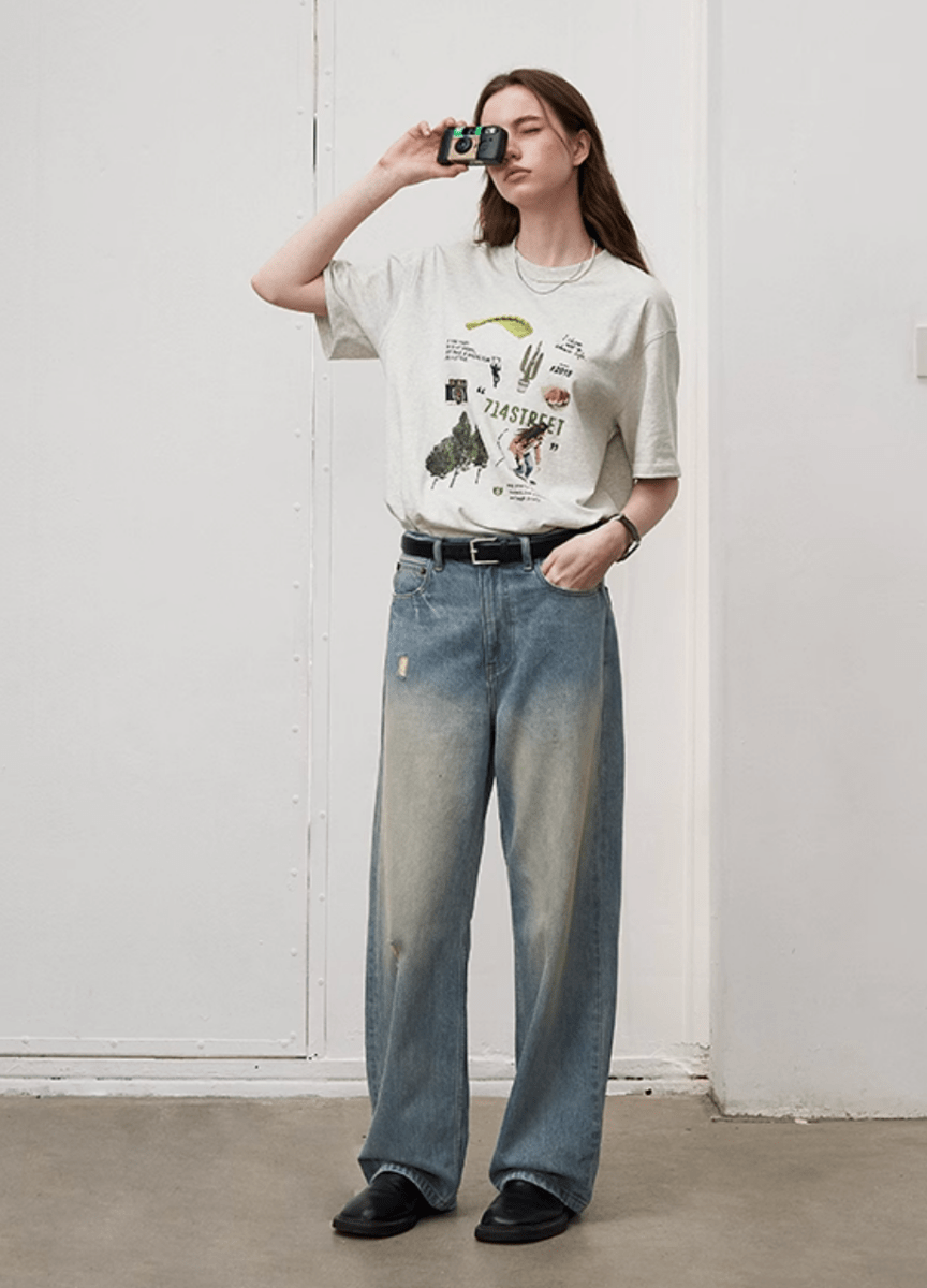 【250G】Cracked Print T-shirt / クラック プリント Tシャツ 半袖 ヴィンテージ 古着風 N5313 - ファッション通販 NNine(ナイン)