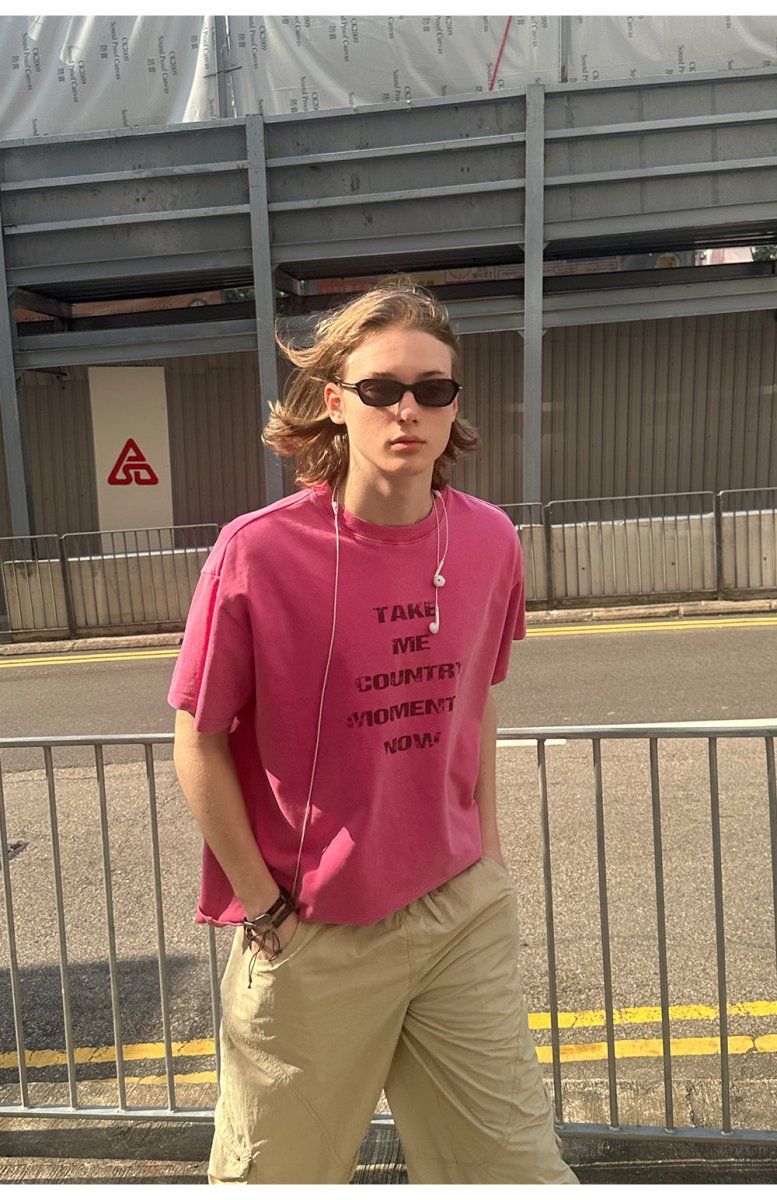【290G】Washed letter print T - shirt N3739 - NNine