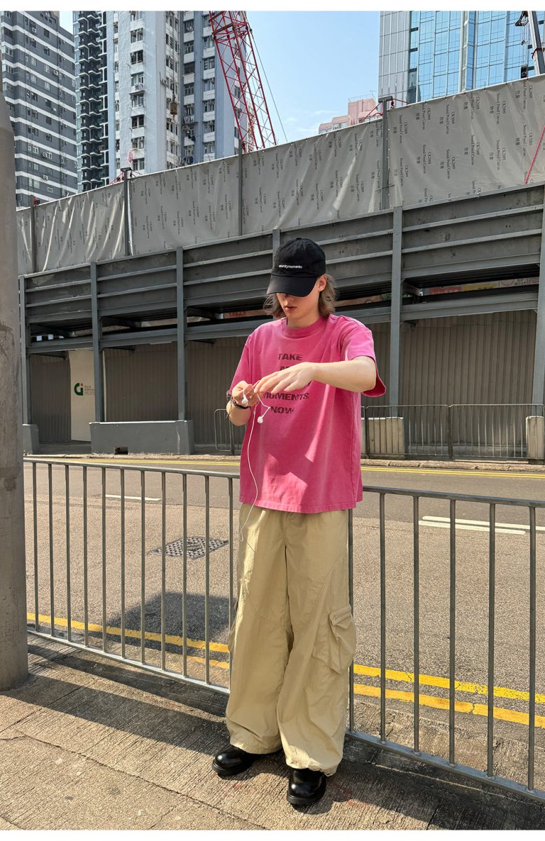 【290G】Washed letter print T - shirt N3739 - NNine