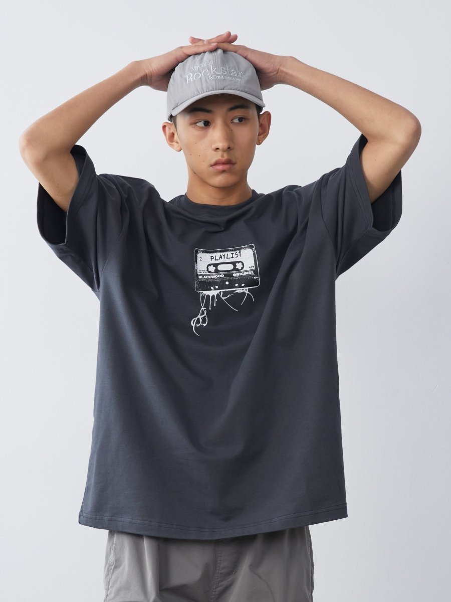 【300G】Retro cassette tape print T - shirt N3597 - NNine