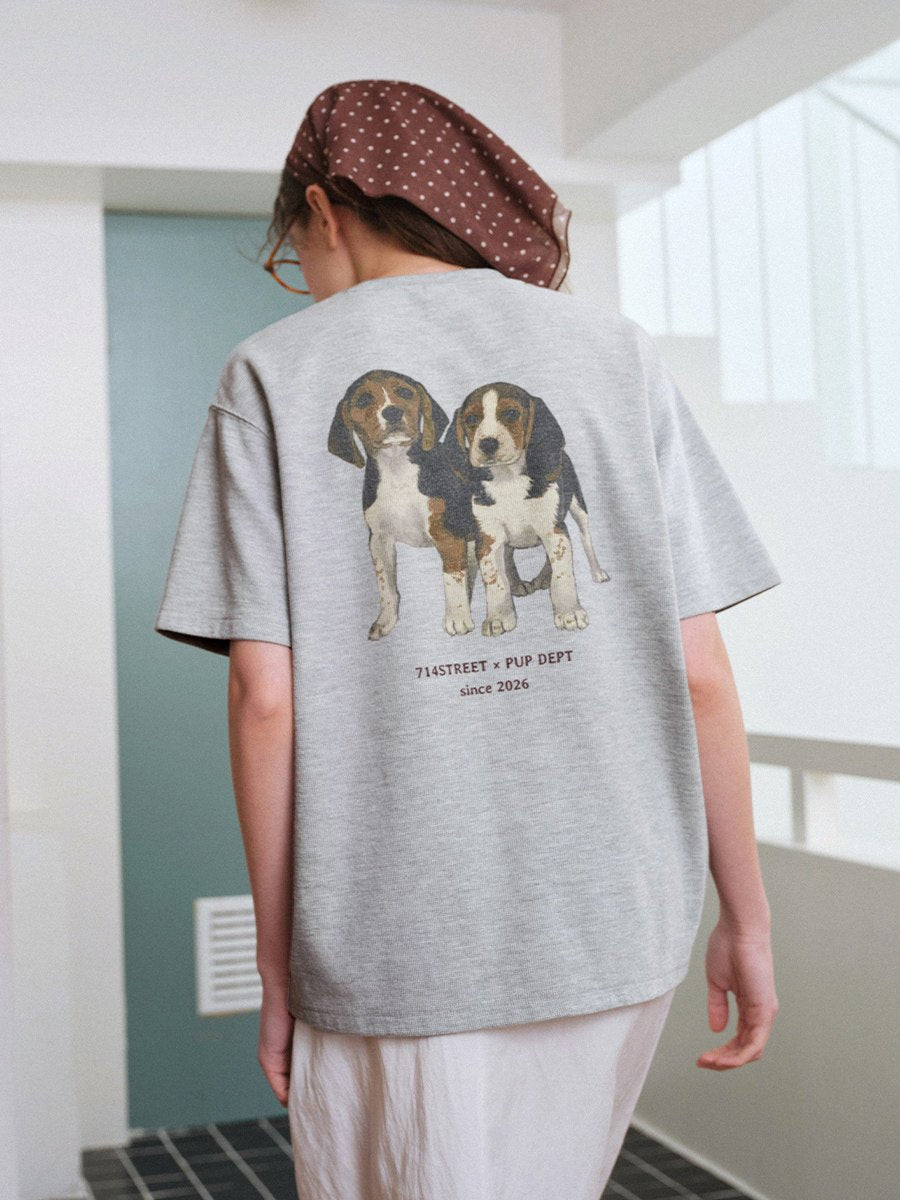 【300G】ビーグルプリントワッフルTシャツ N6795 - ファッション通販NNine(ナイン)