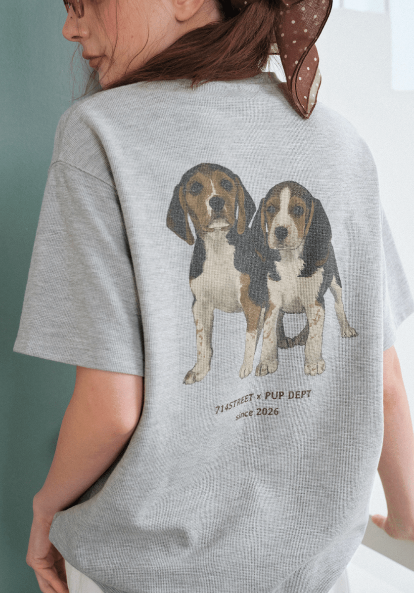 【300G】ビーグルプリントワッフルTシャツ N6795 - ファッション通販NNine(ナイン)