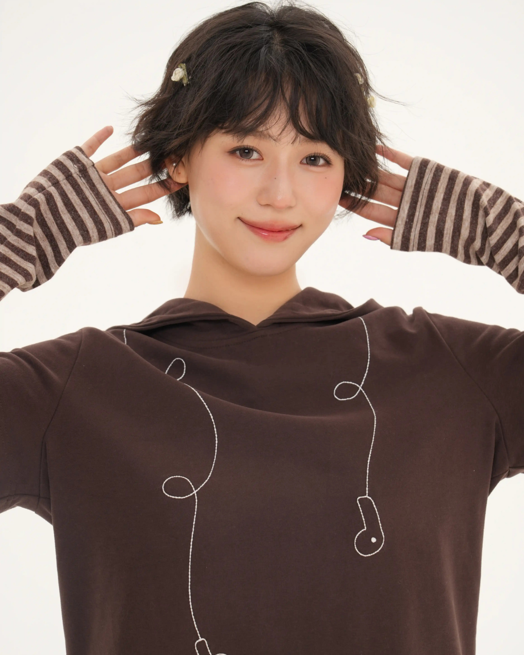 ストライプ フェイクレイヤード フーディTシャツ N6841