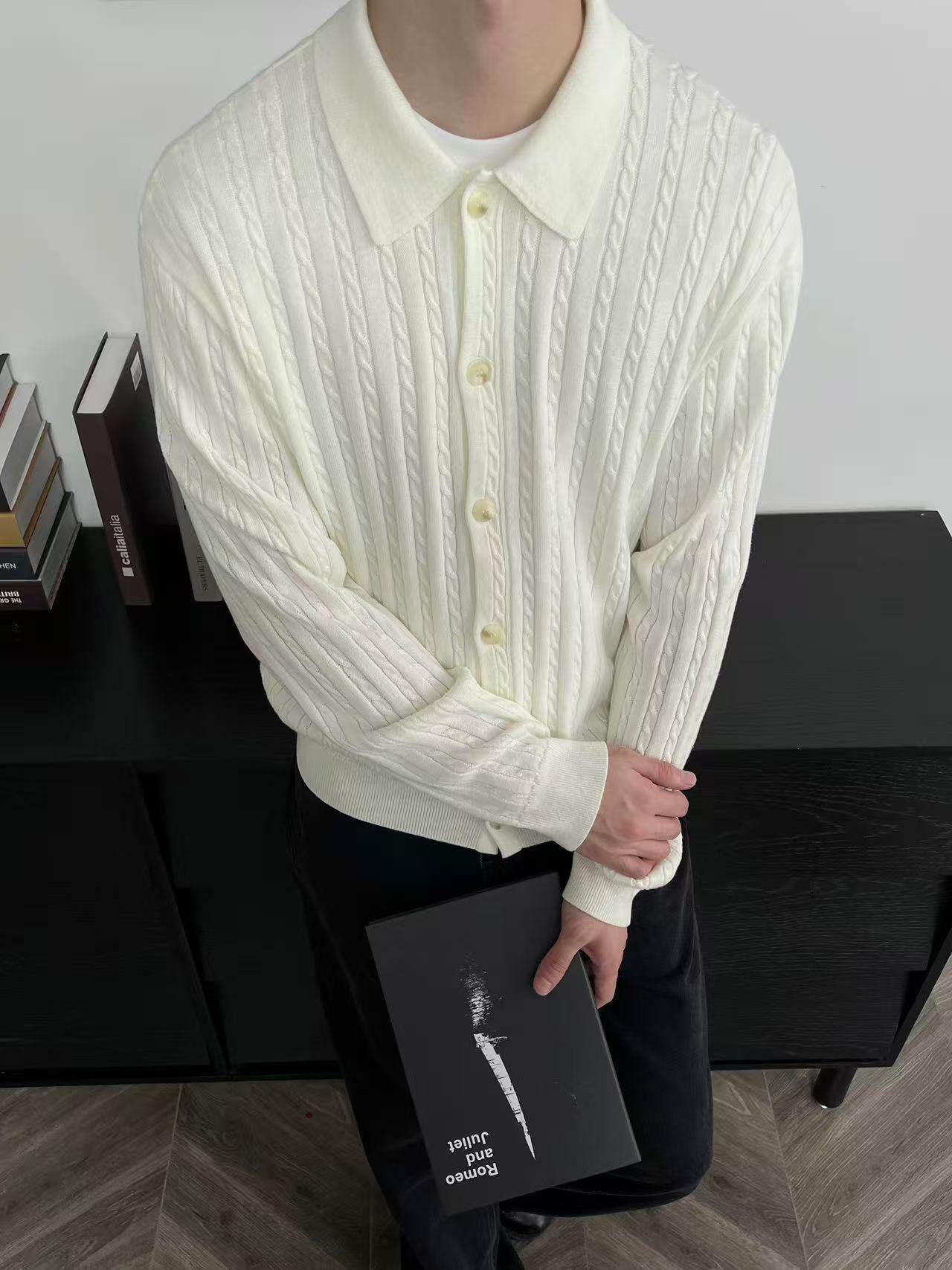 ファインストライプ ケーブル コットンカーディガン N6626