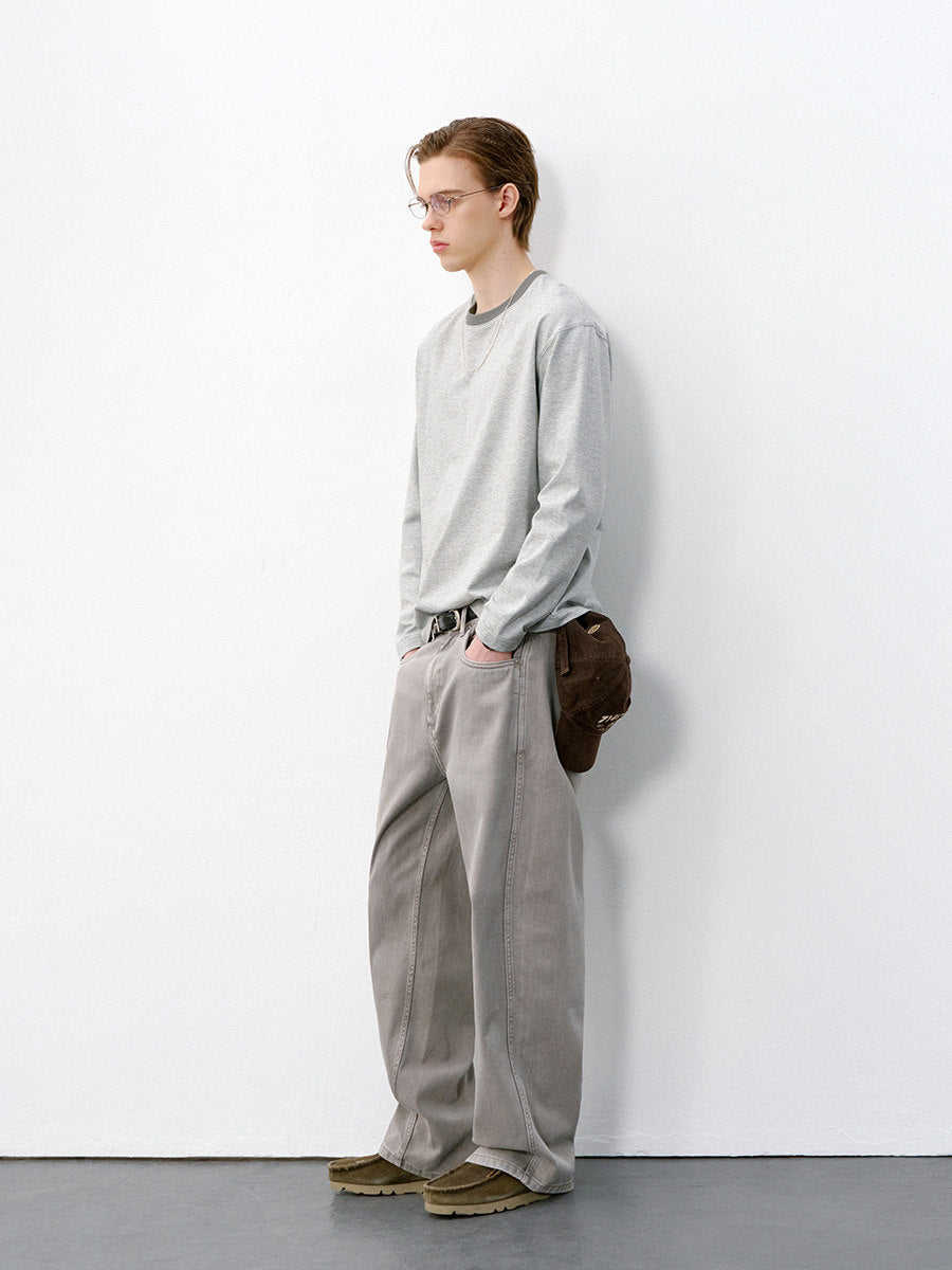 ヴィンテージ細ボーダー 配色クルーロングT N6545