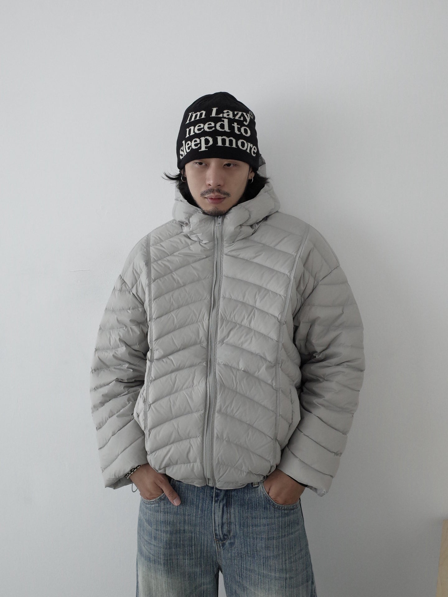 ヘリンボーン・90%ホワイトダックダウン・パファージャケット N6195