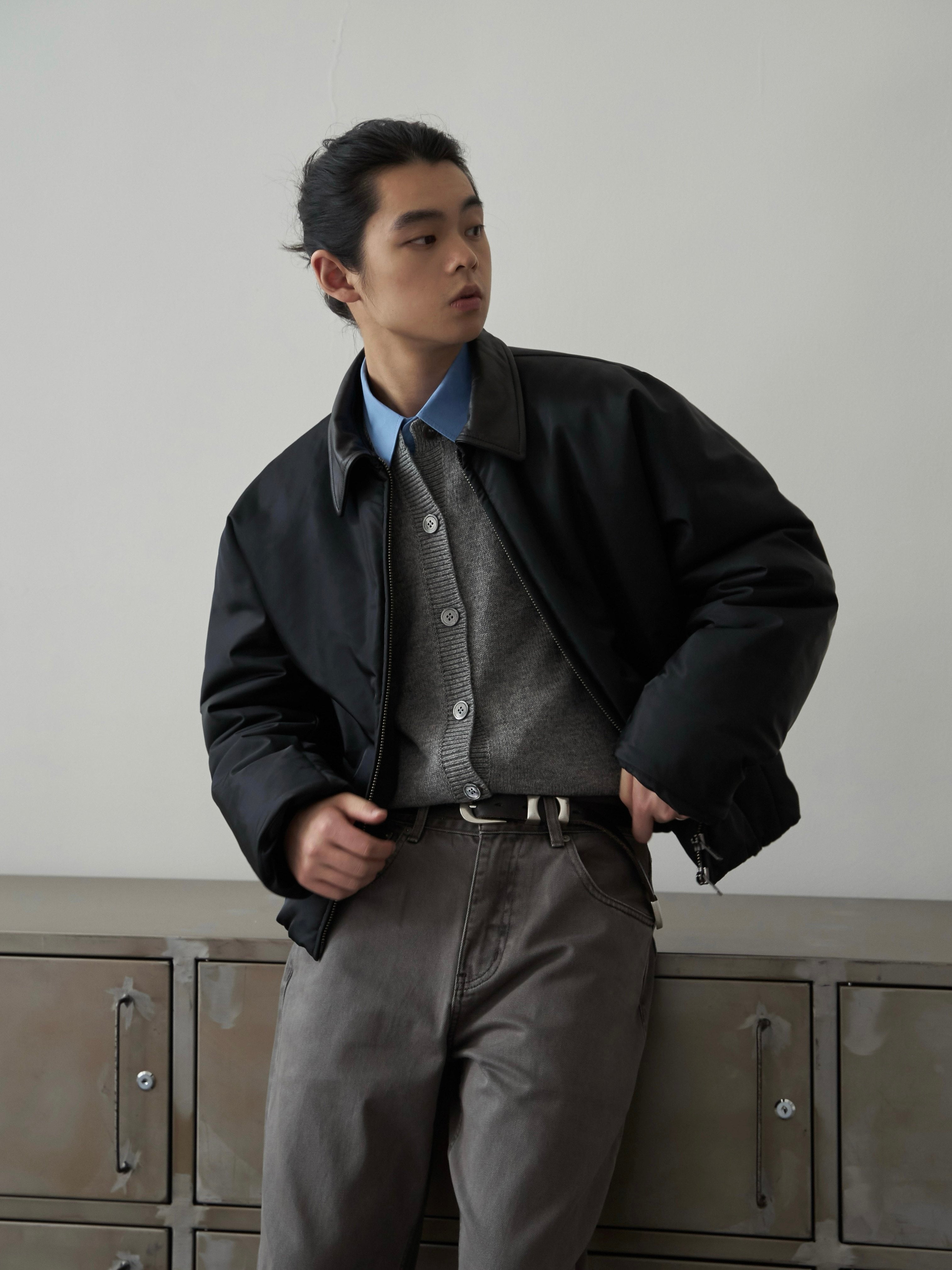 レザーカラー 解構パデッド ナイロンブルゾン N6462