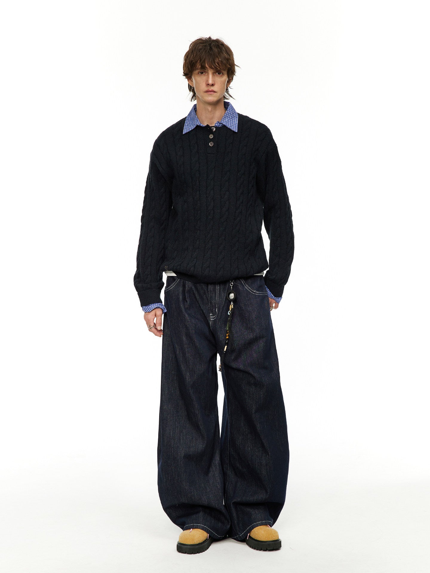 ケーブル編み レイヤードPOLOニット N6636