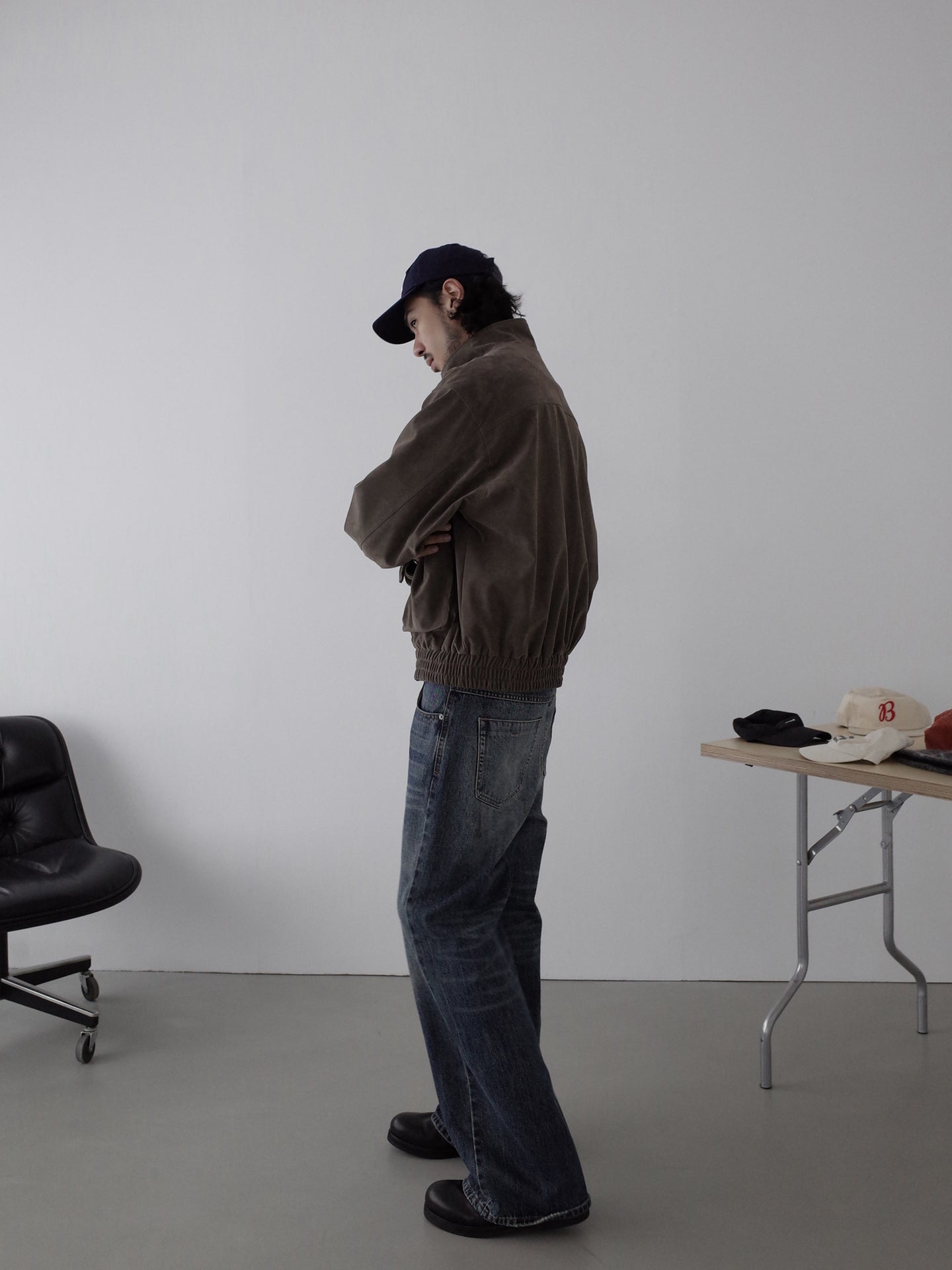 メラード調スエード スタンドカラーボクシージャケット N6297