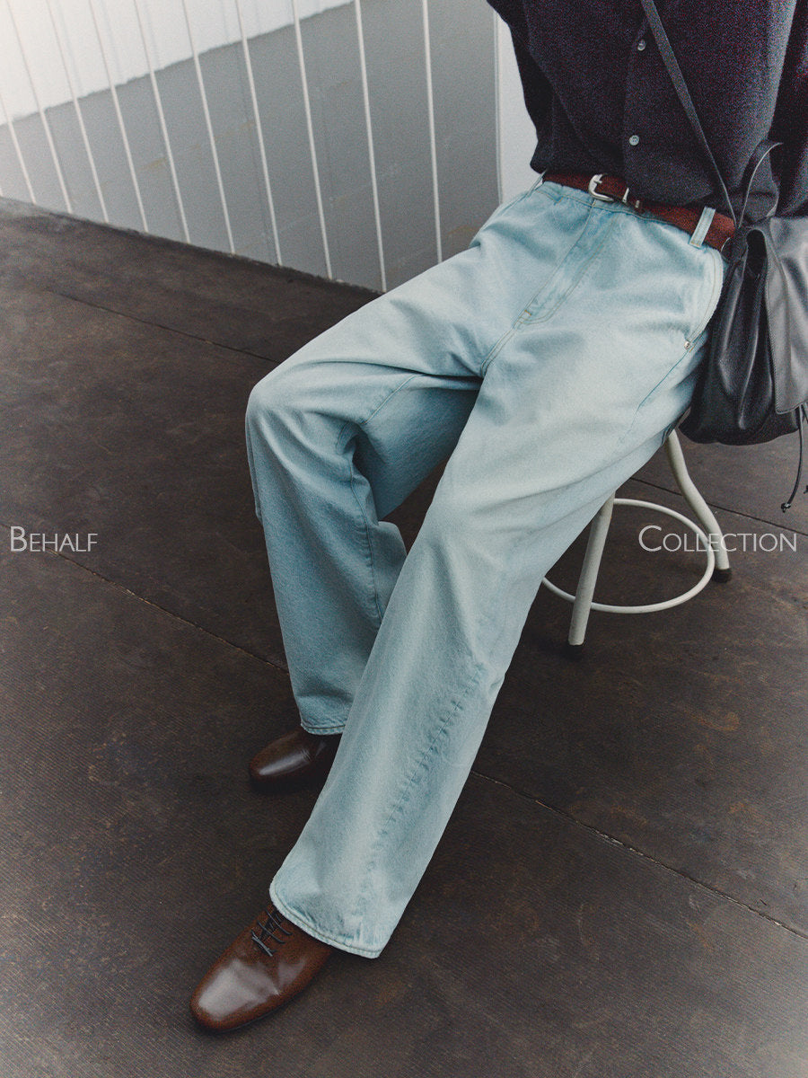 BEHALF クリームアイスブルー ワイドストレートデニム N6604
