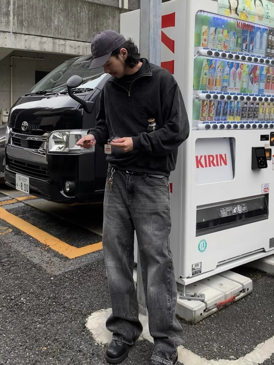 430G ウォッシュド加工ハーフジップスウェット N6133