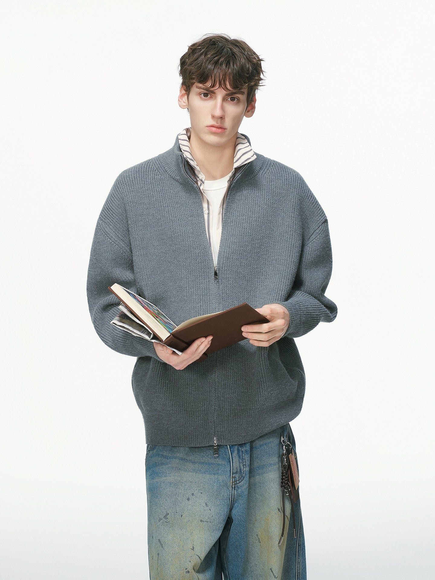 オールドマネー スタンドカラー ニットカーディガン N6333