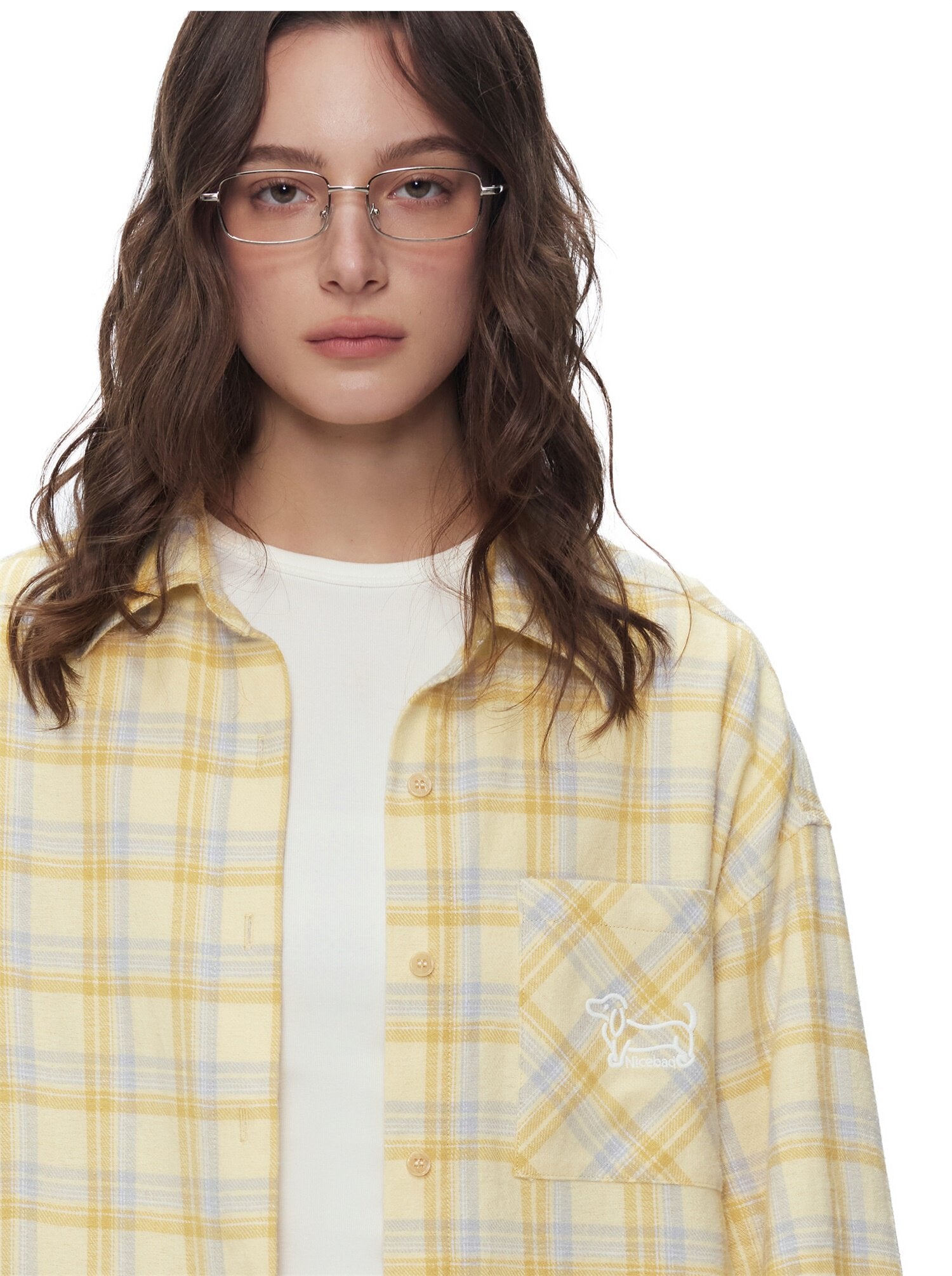 ダックス刺繍 イエローチェックシャツ N6650