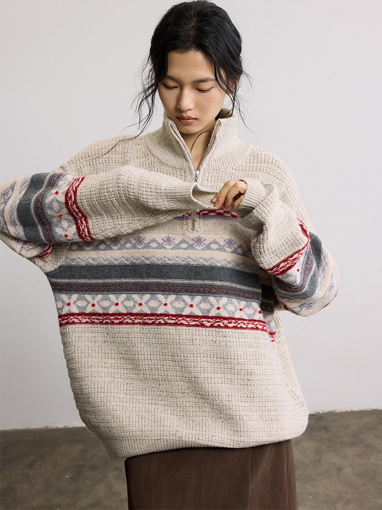 フェアアイル柄 ハーフジップ ハイネックニット N6555