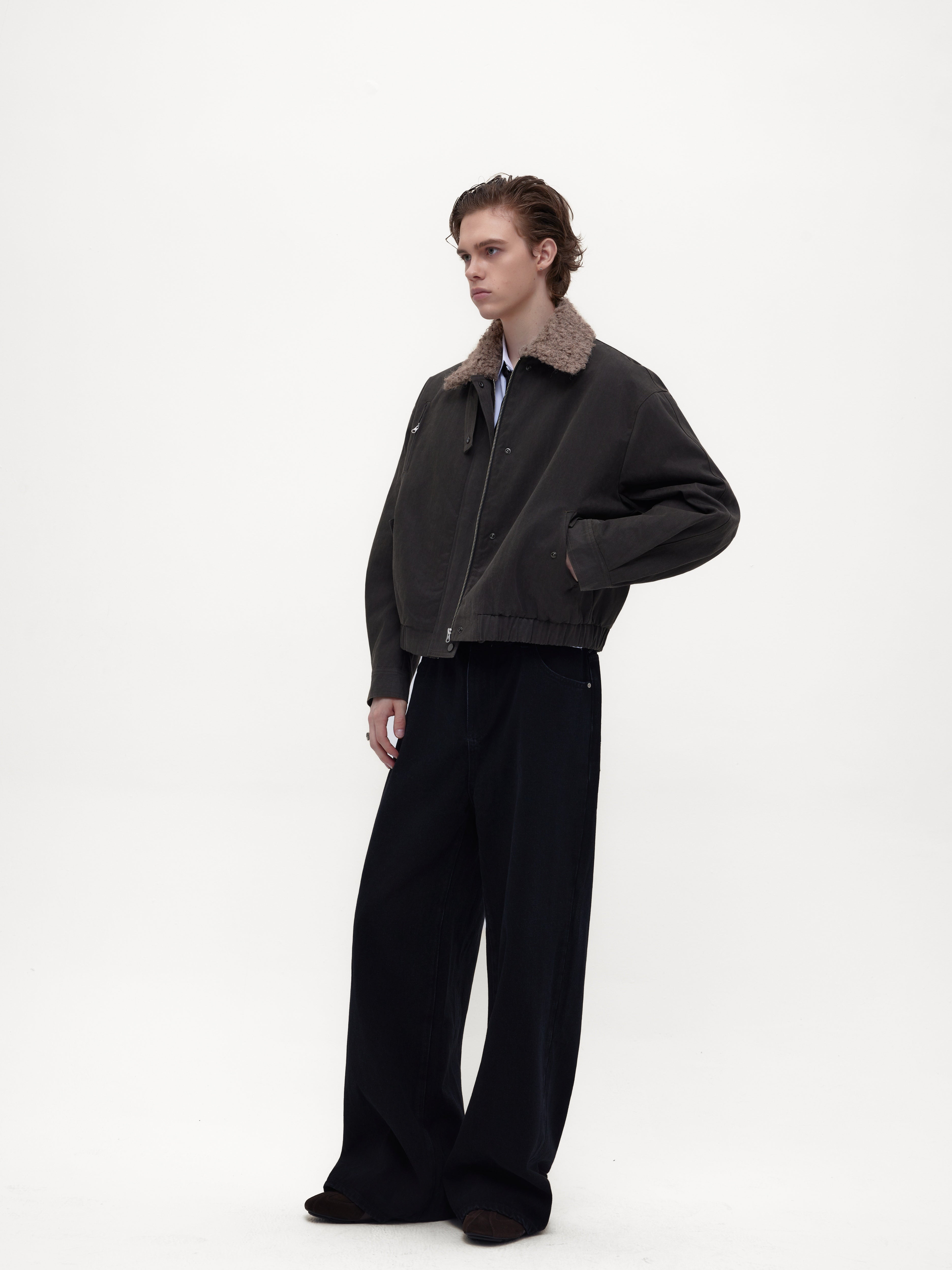 超音波キルト・ワックスド風・ボアカラー中綿ブルゾン N6201