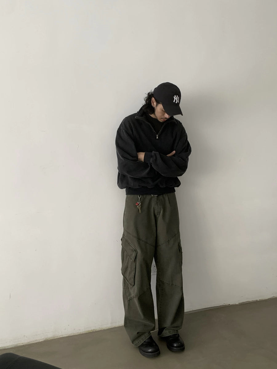 430G ウォッシュド加工ハーフジップスウェット N6133