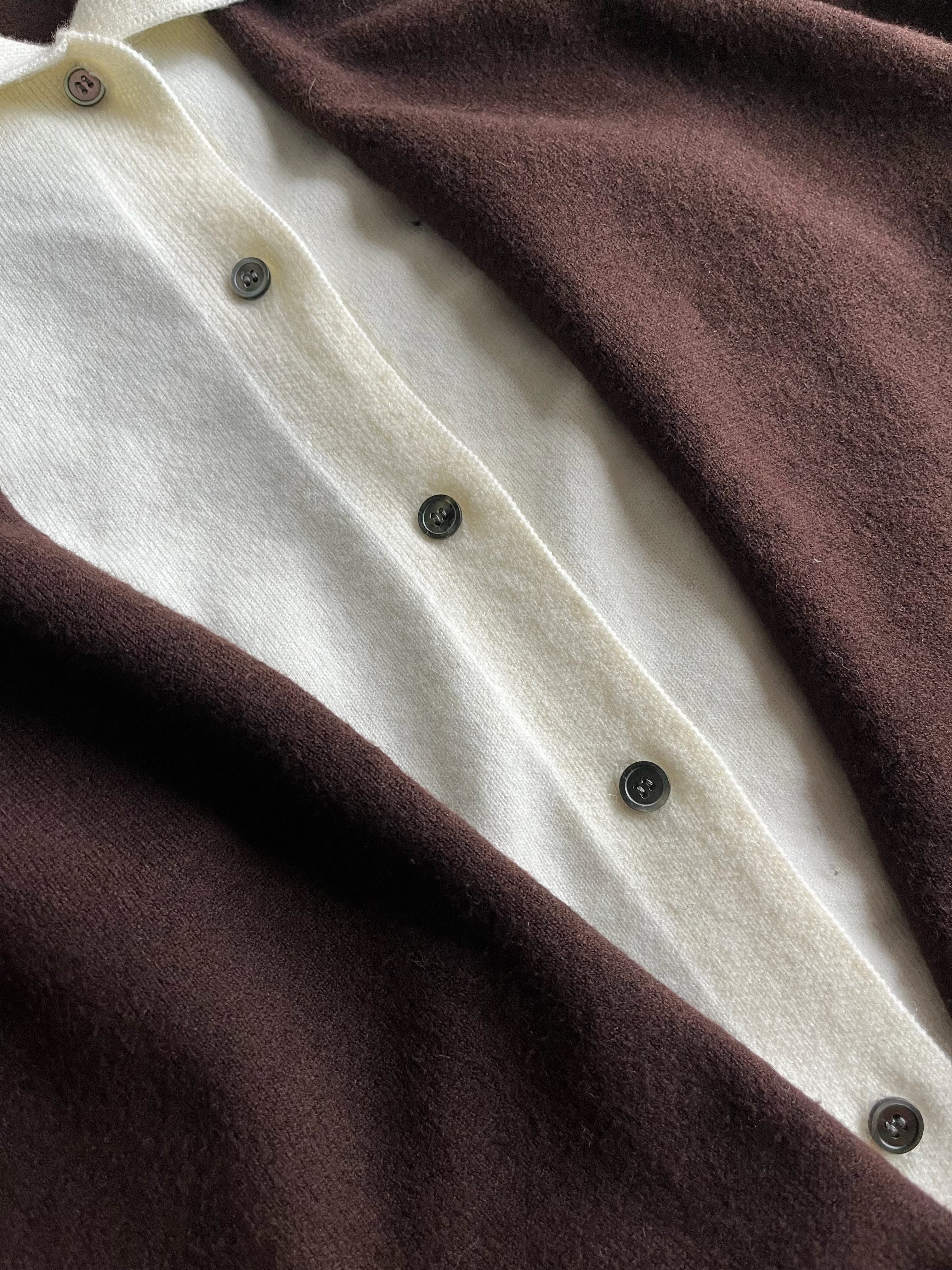 レイヤード風 バイカラー ハイネックニットカーディガン N6475