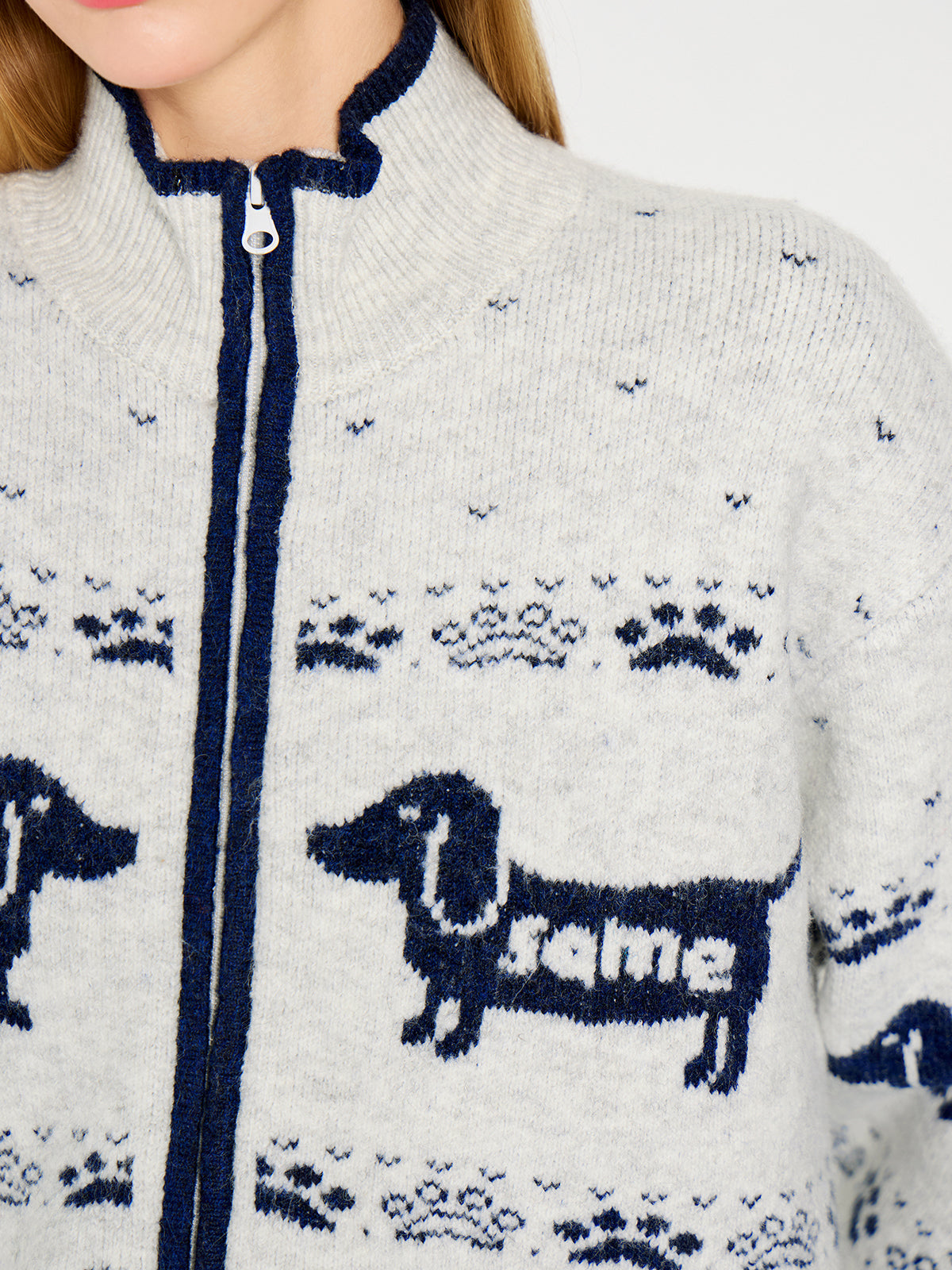 ドッグジャカード ウール混 リラックスニットカーディガン N6311