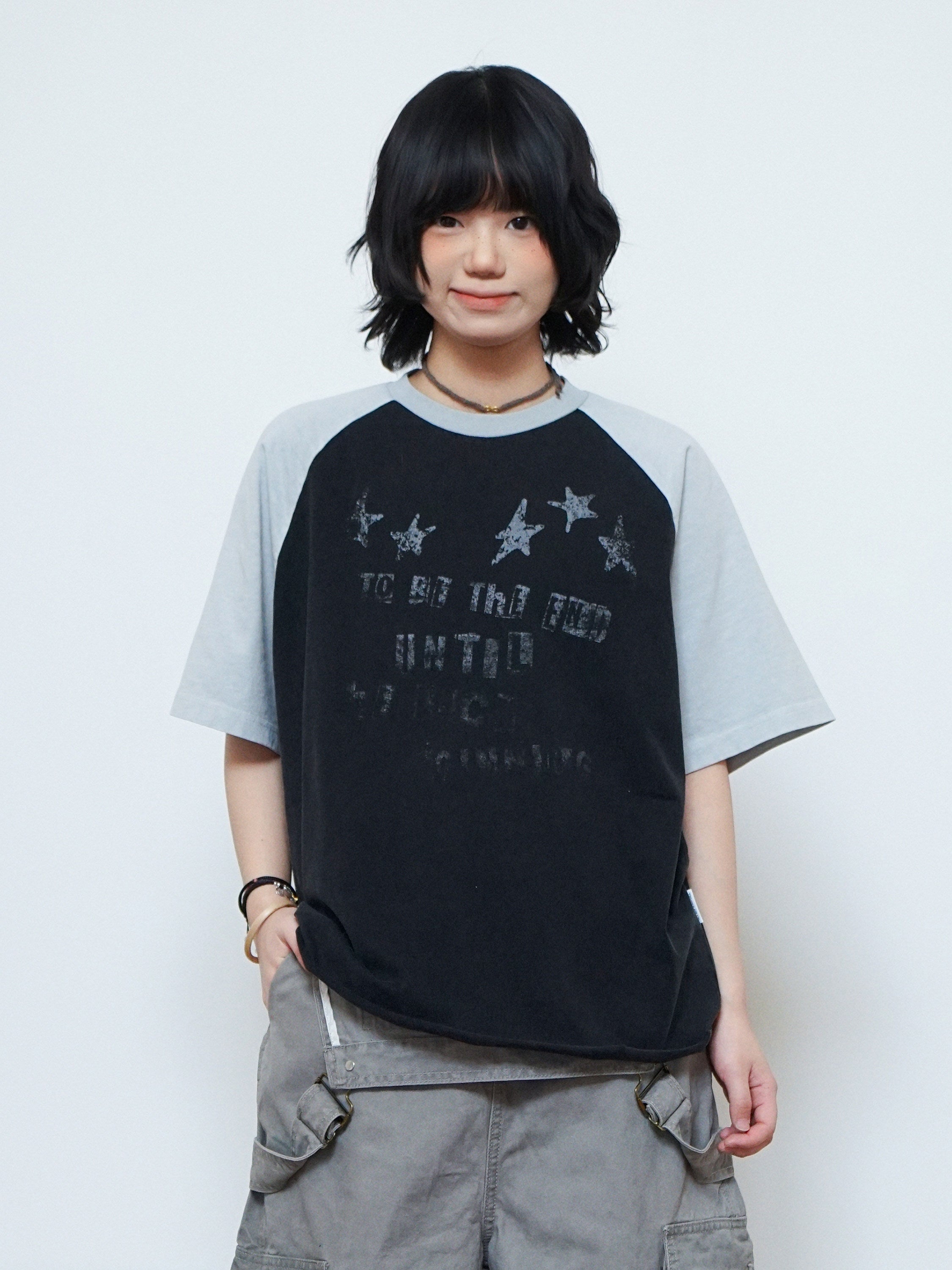 バイカラー ラグラン ヴィンテージプリント Tシャツ N6867