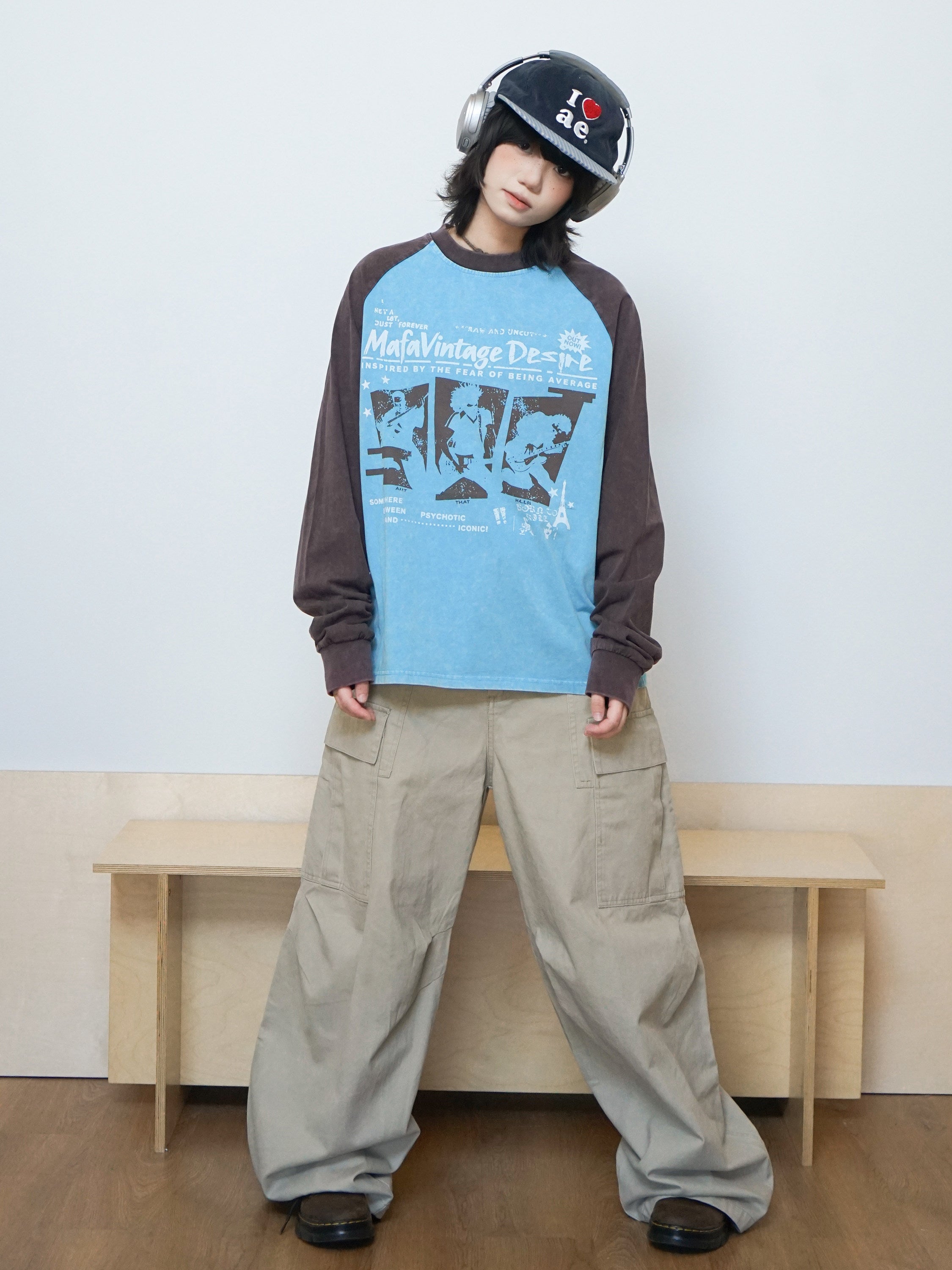 コットンラグラン袖バンドプリント長袖Tシャツ N7251