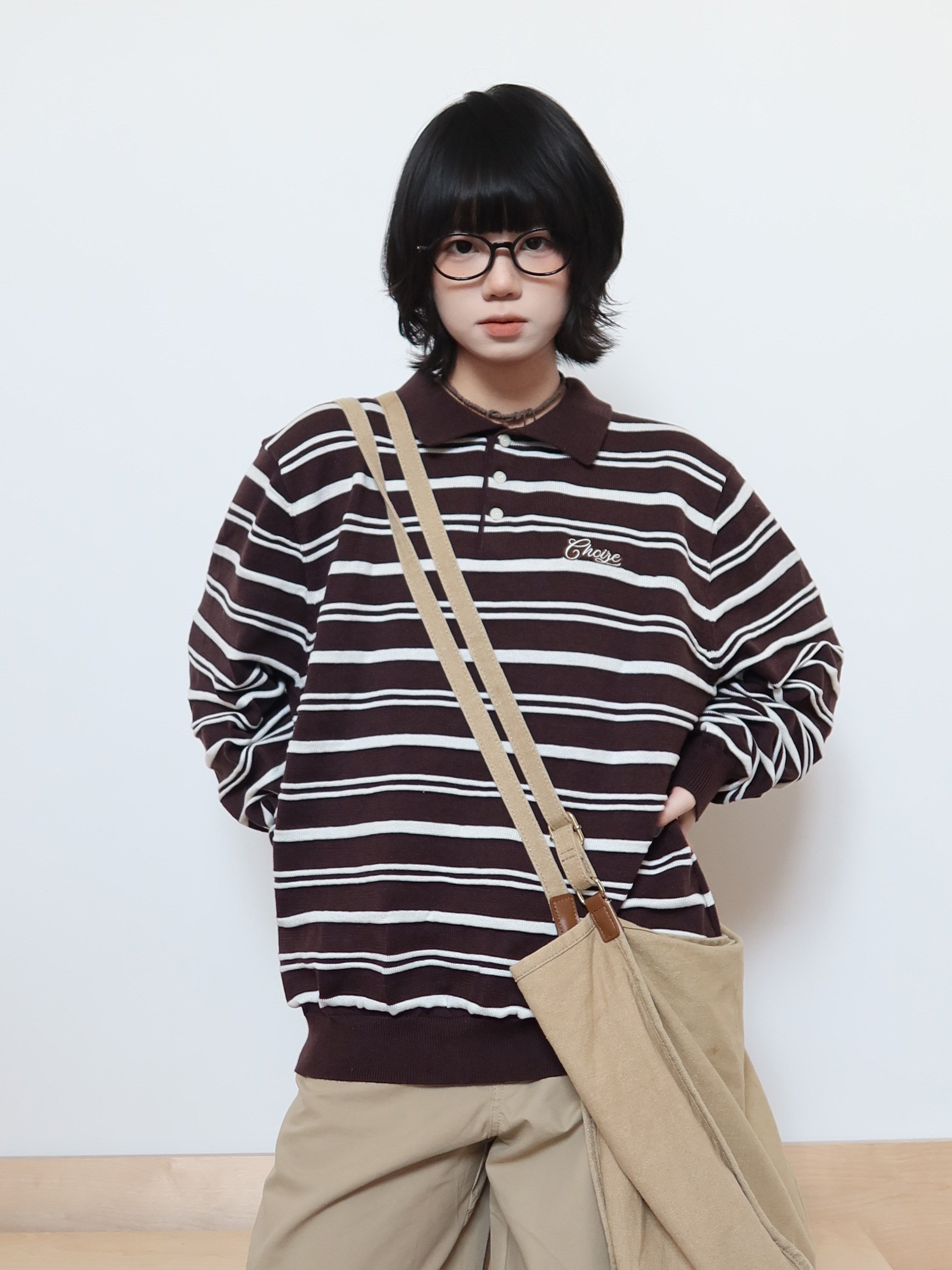 クラシックボーダー ニットポロプルオーバー N6408