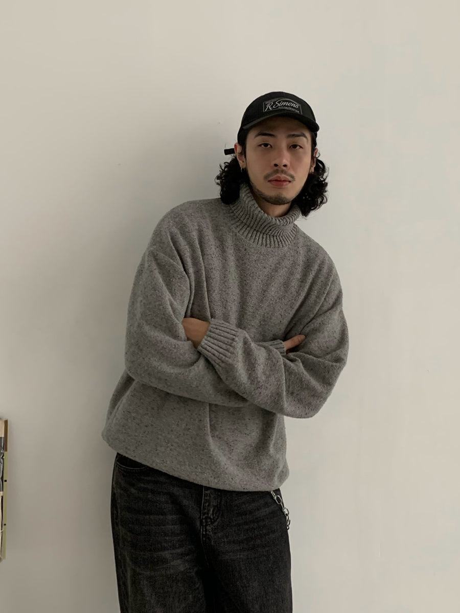 ウールブレンド・シャギーテクスチャー・タートルニット N6174