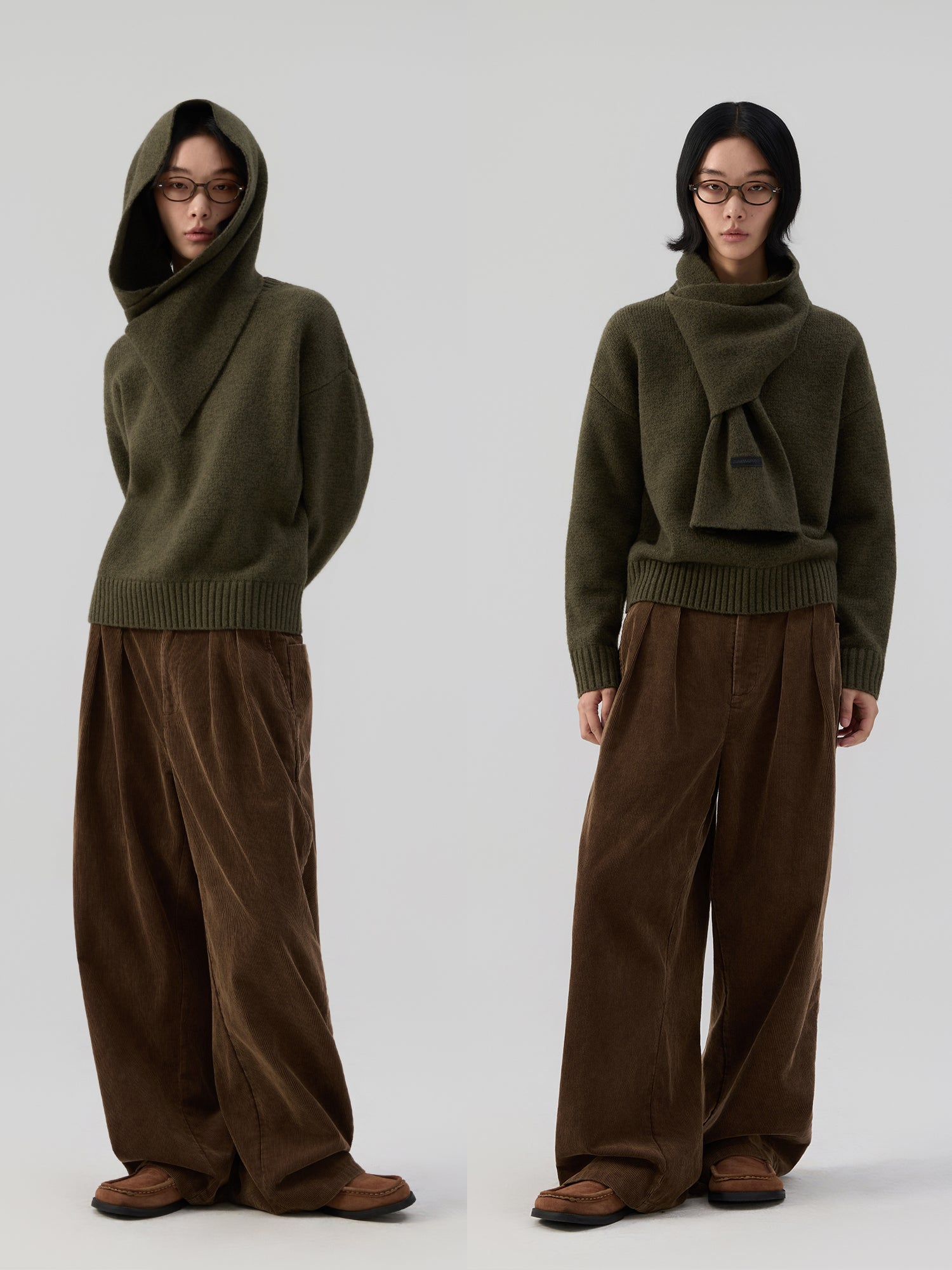 スカーフドッキング・アシンメトリー・デザインニット N6164