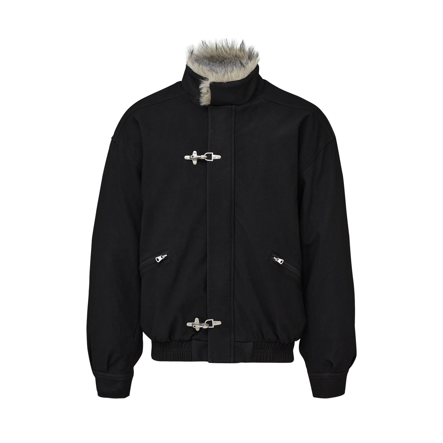 フェイクミンクファー 襟付きフライトバックルジャケット N6354