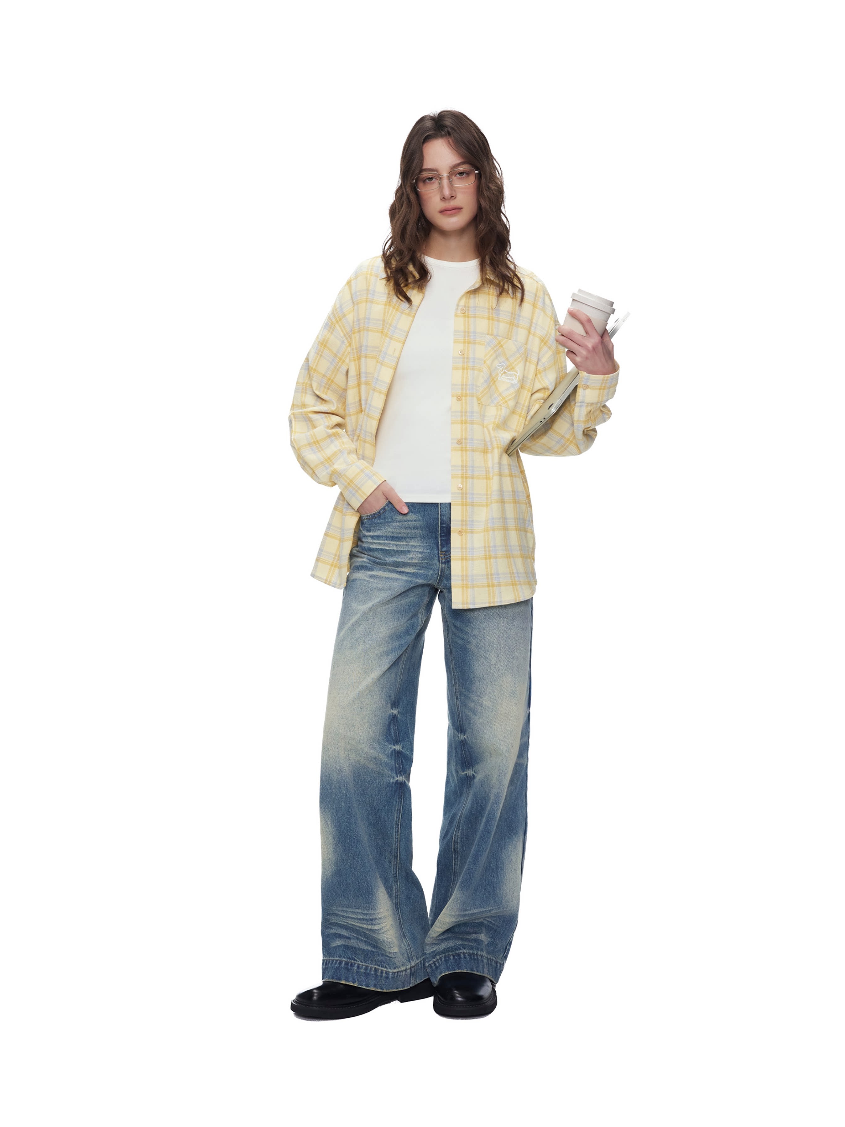 ダックス刺繍 イエローチェックシャツ N6650