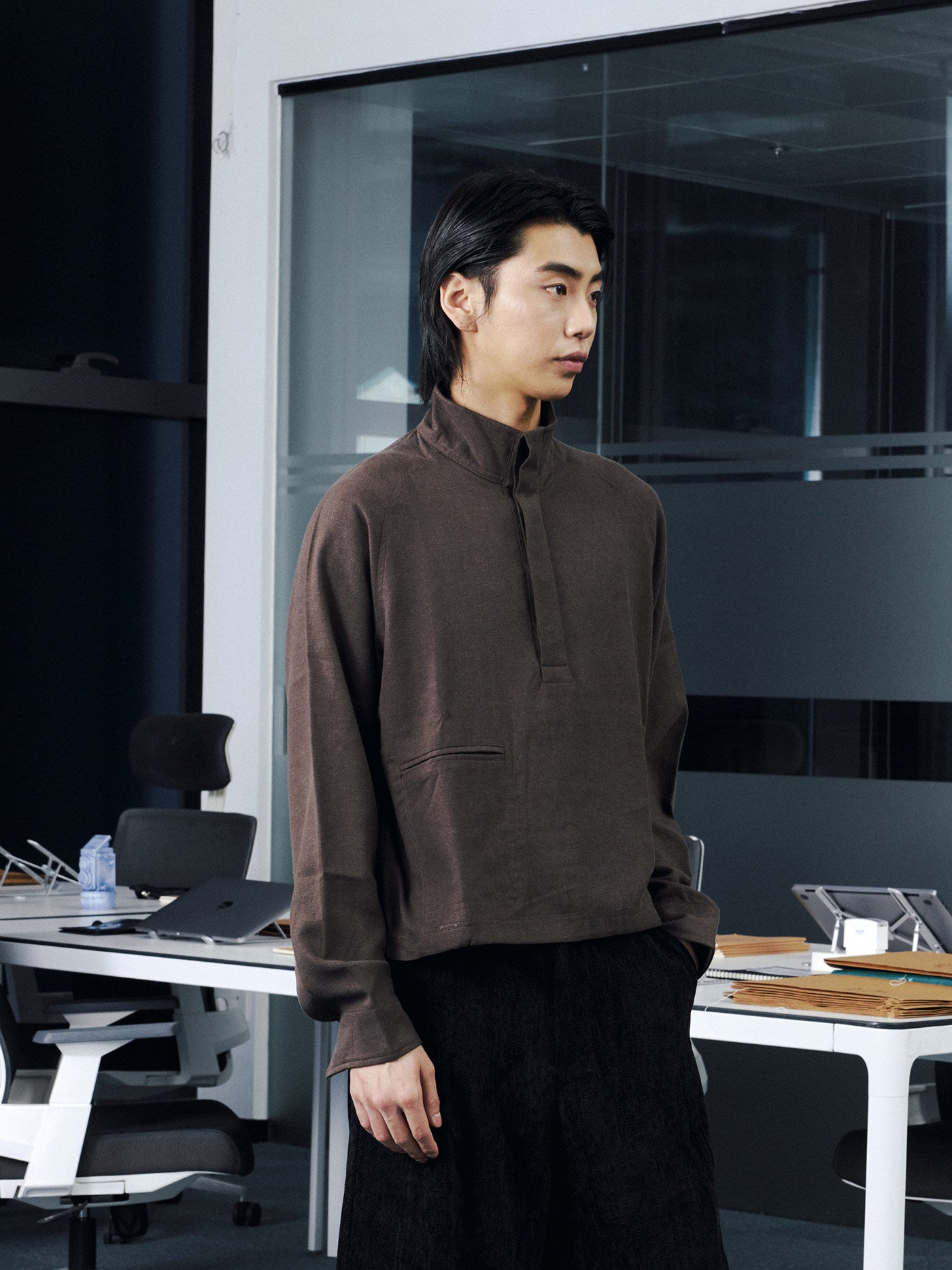 テンセル オープンカラーロンT N6645