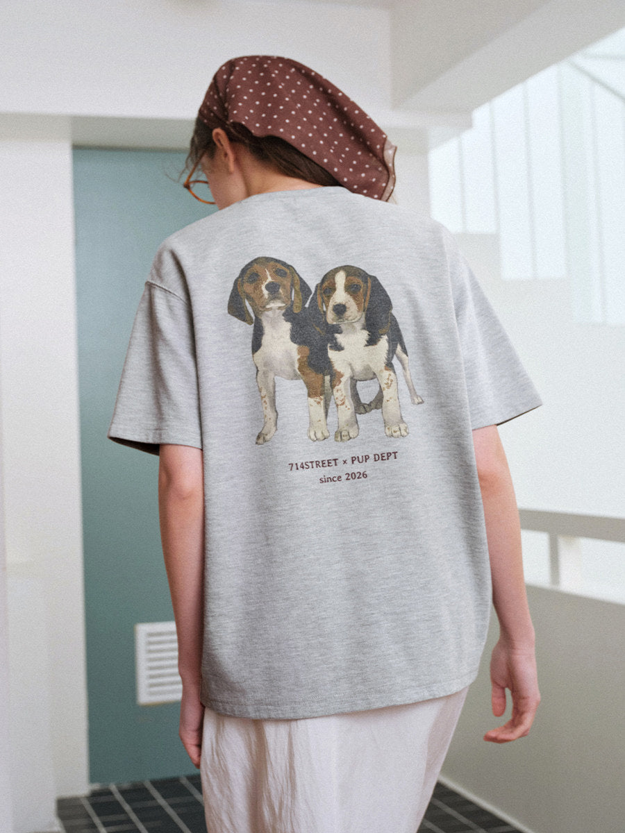 【300G】ビーグルプリントワッフルTシャツ N6795