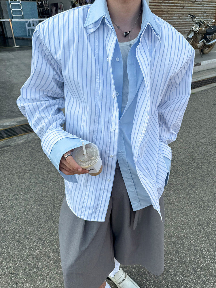 ストライプ フェイクレイヤード UVカットシャツ N6980