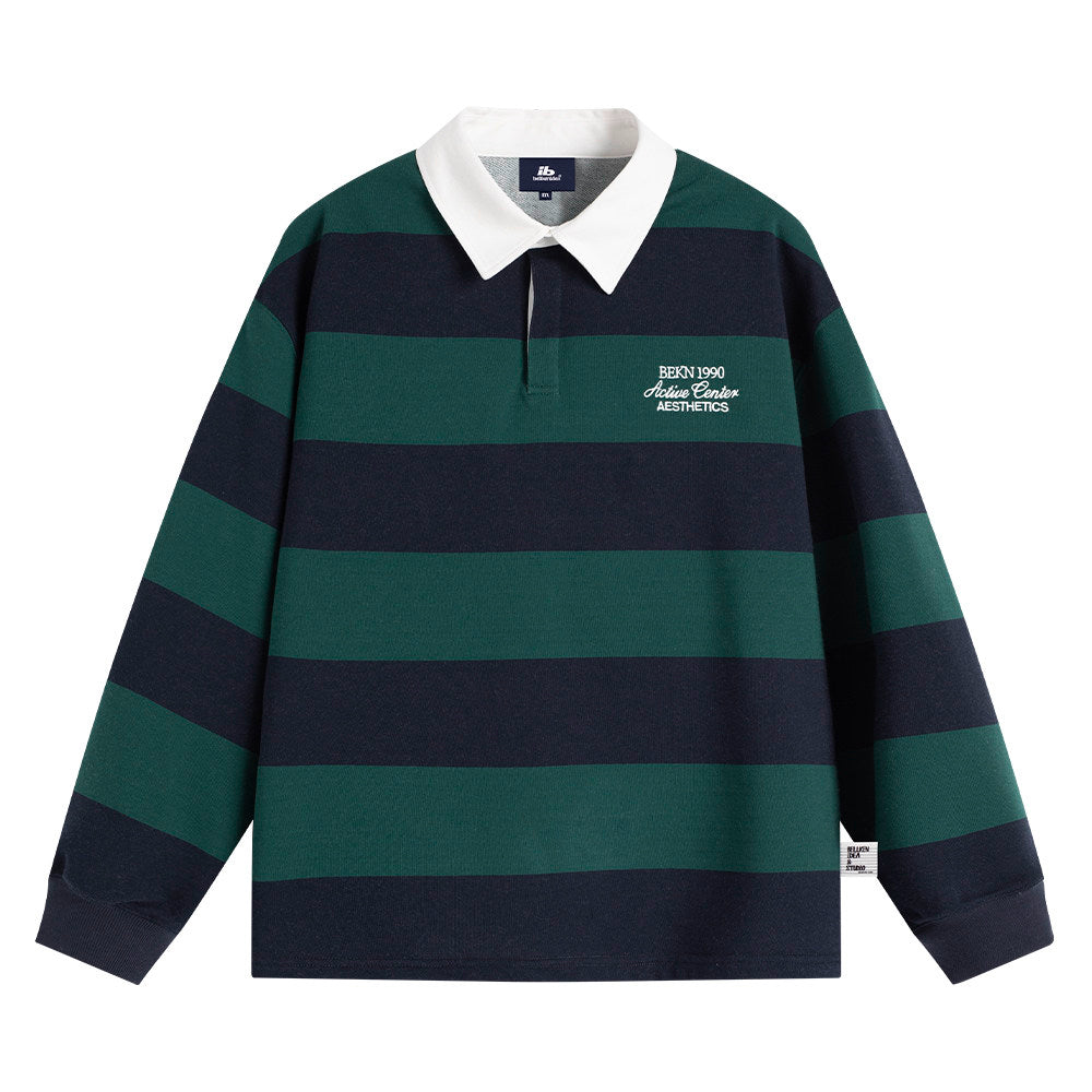 340g ボーダー ナンバリング刺繍 ポロスウェット N6830