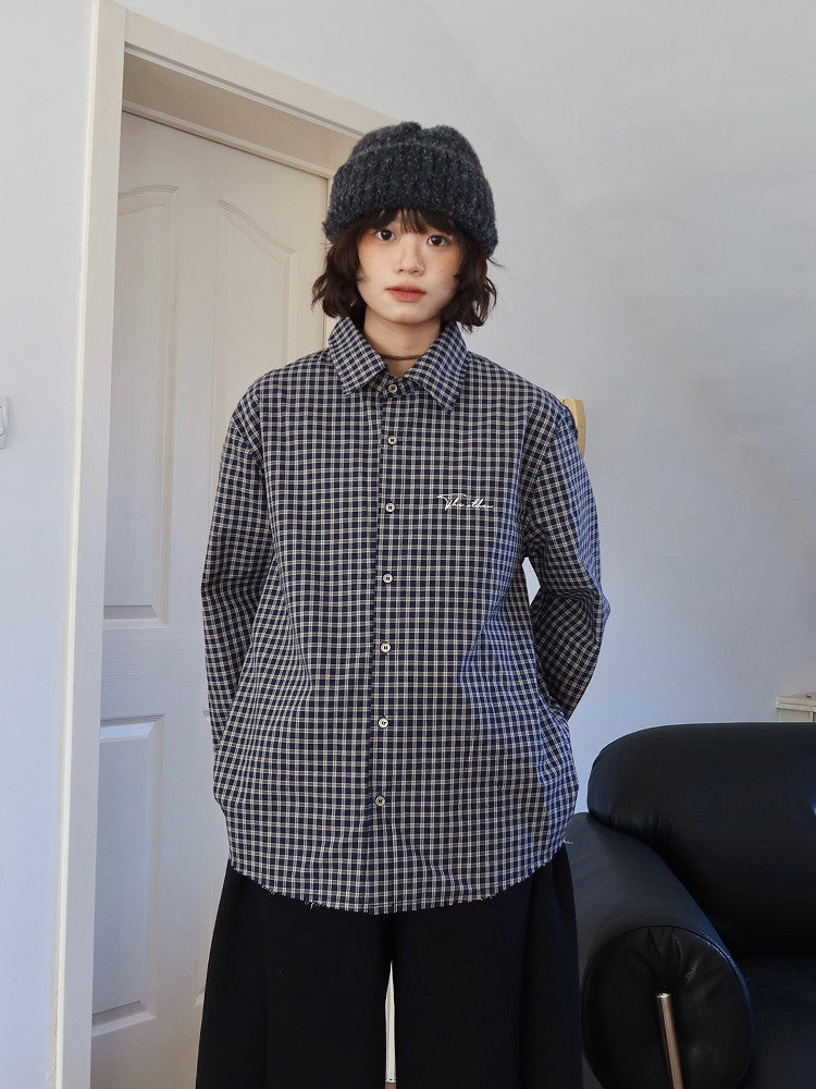 ヴィンテージチェック フリンジヘム ルーズシャツ N6389