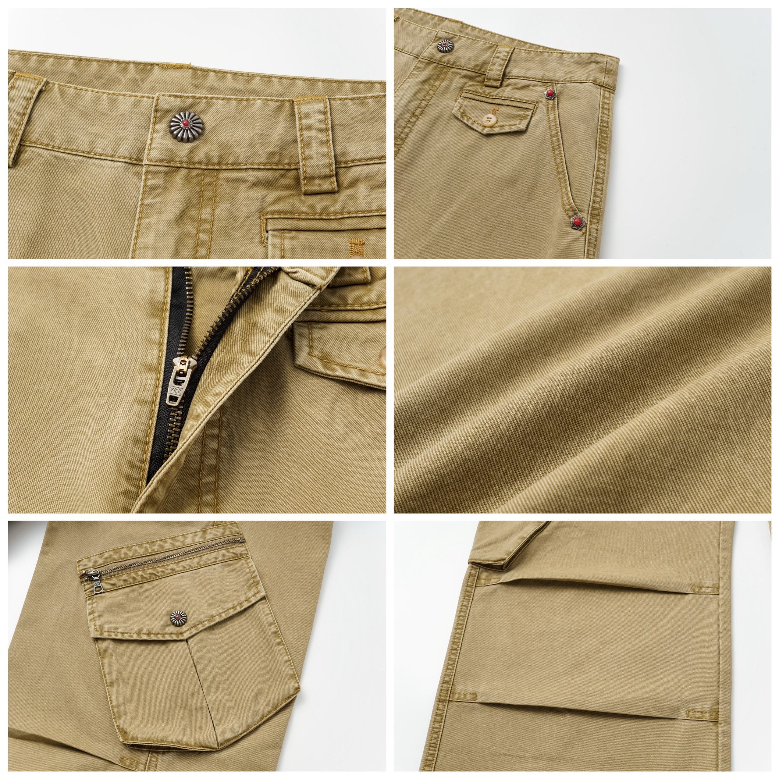 ヴィンテージウォッシュ カーキバギーカーゴ N6518