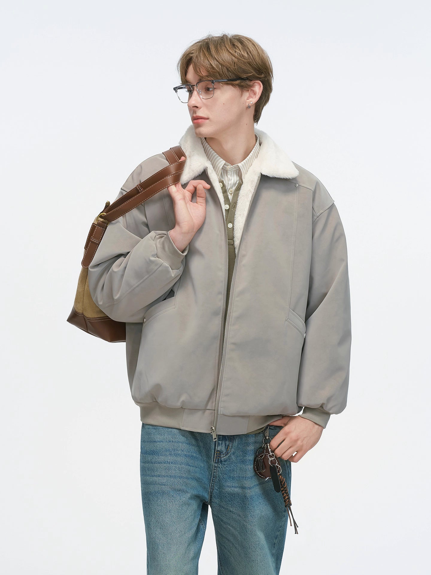 ボアカラー・フェイクスエード・パデッドブルゾン N6114