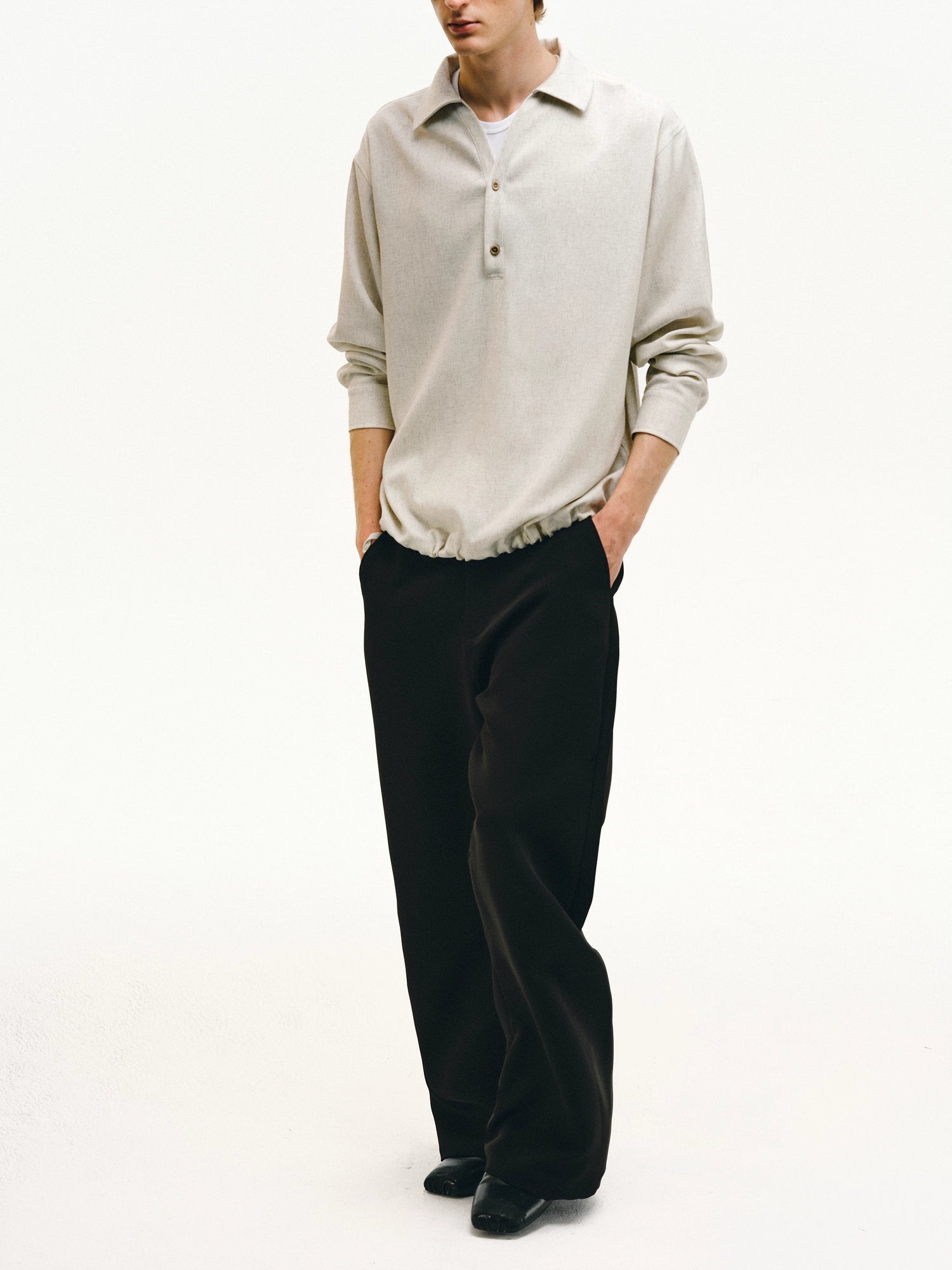 ドローストリング リネンブレンド プルオーバー ポロシャツ/ polo shirt N5596