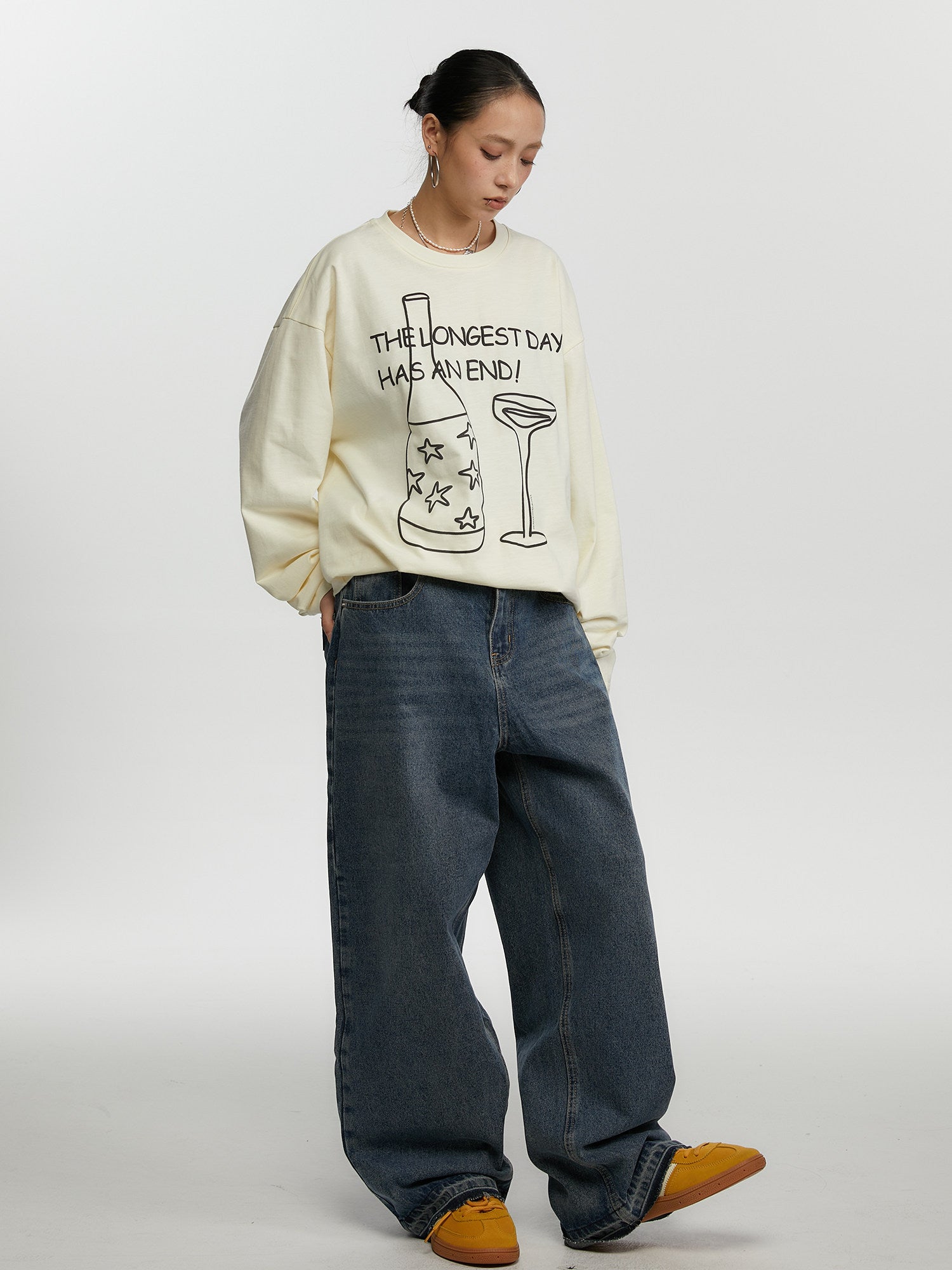 ハンドペイント ボトルグラフィック ロングT N6593