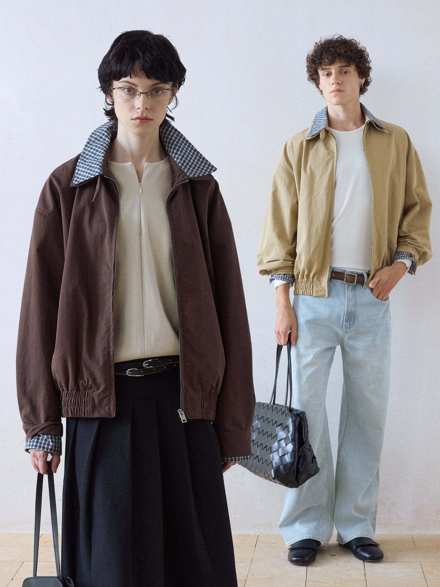 テンセルドレープ・チェックドッキング・ハリントンジャケット N6159