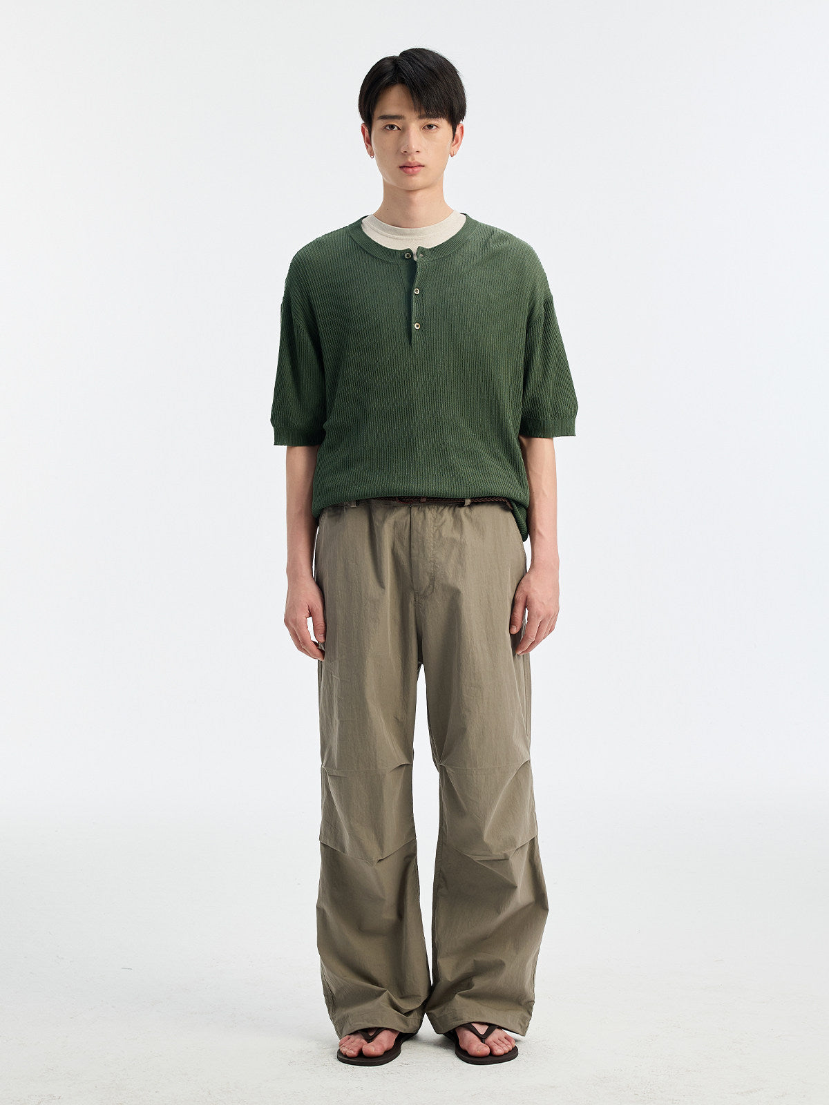 リネン混ハーフボタンニットT N6825