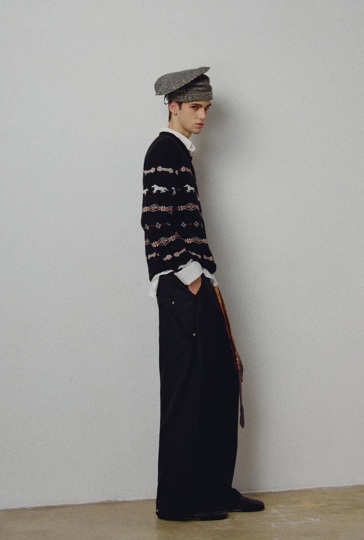 アイスランド柄ジャカード 果実釦ウールカーディガン N6219