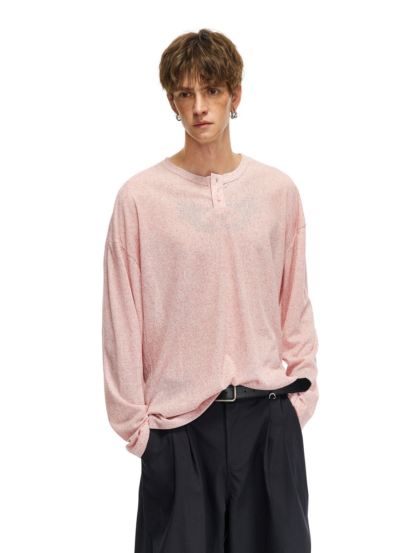 リネン混 ヘンリーネック ロングスリーブカットソー N6803