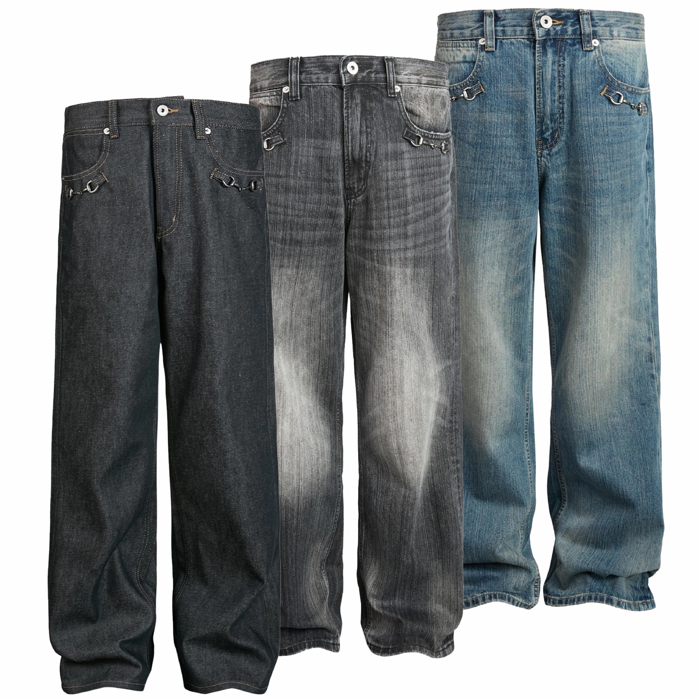 シルバーチェーン付き ヴィンテージウォッシュ デニムパンツ N6465