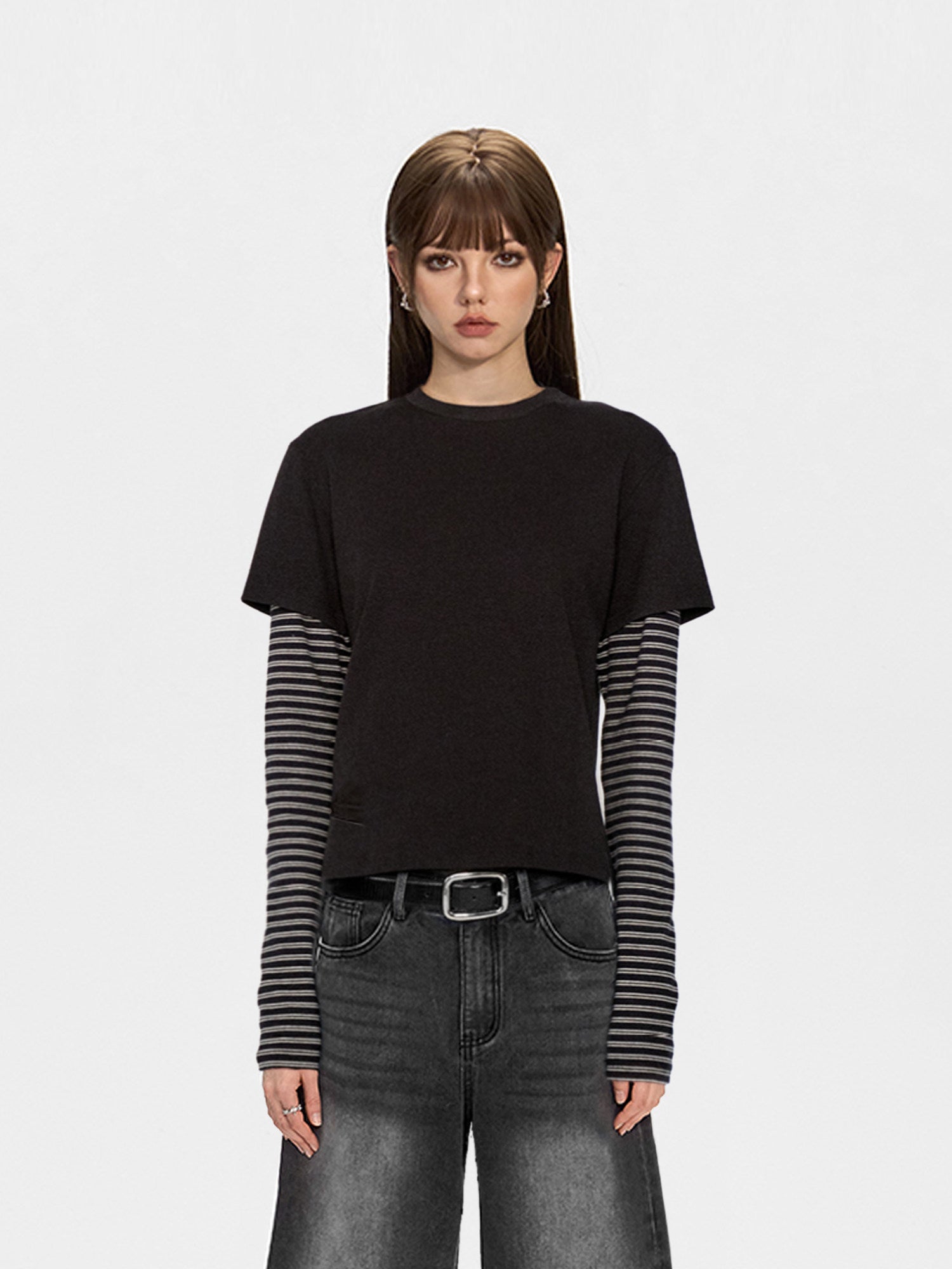 レイヤード風 ストライプロンT N6699