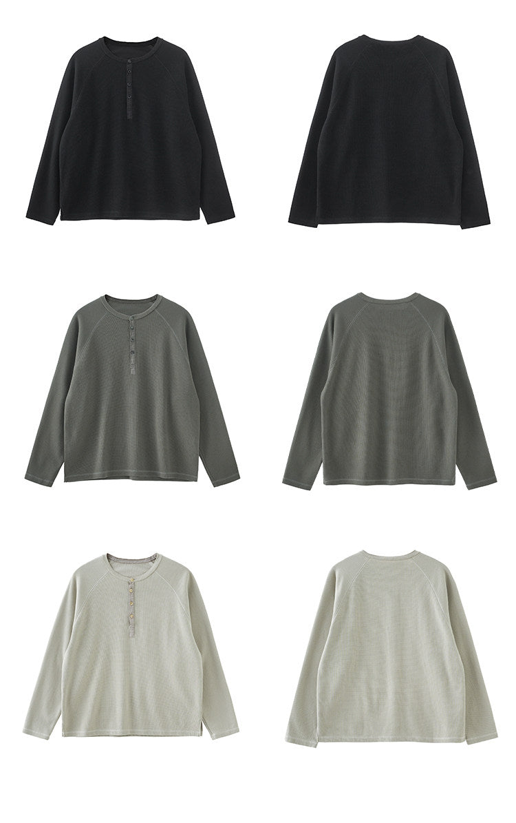 ヘンプワッフル ヘンリーネック ロングスリーブ N6529