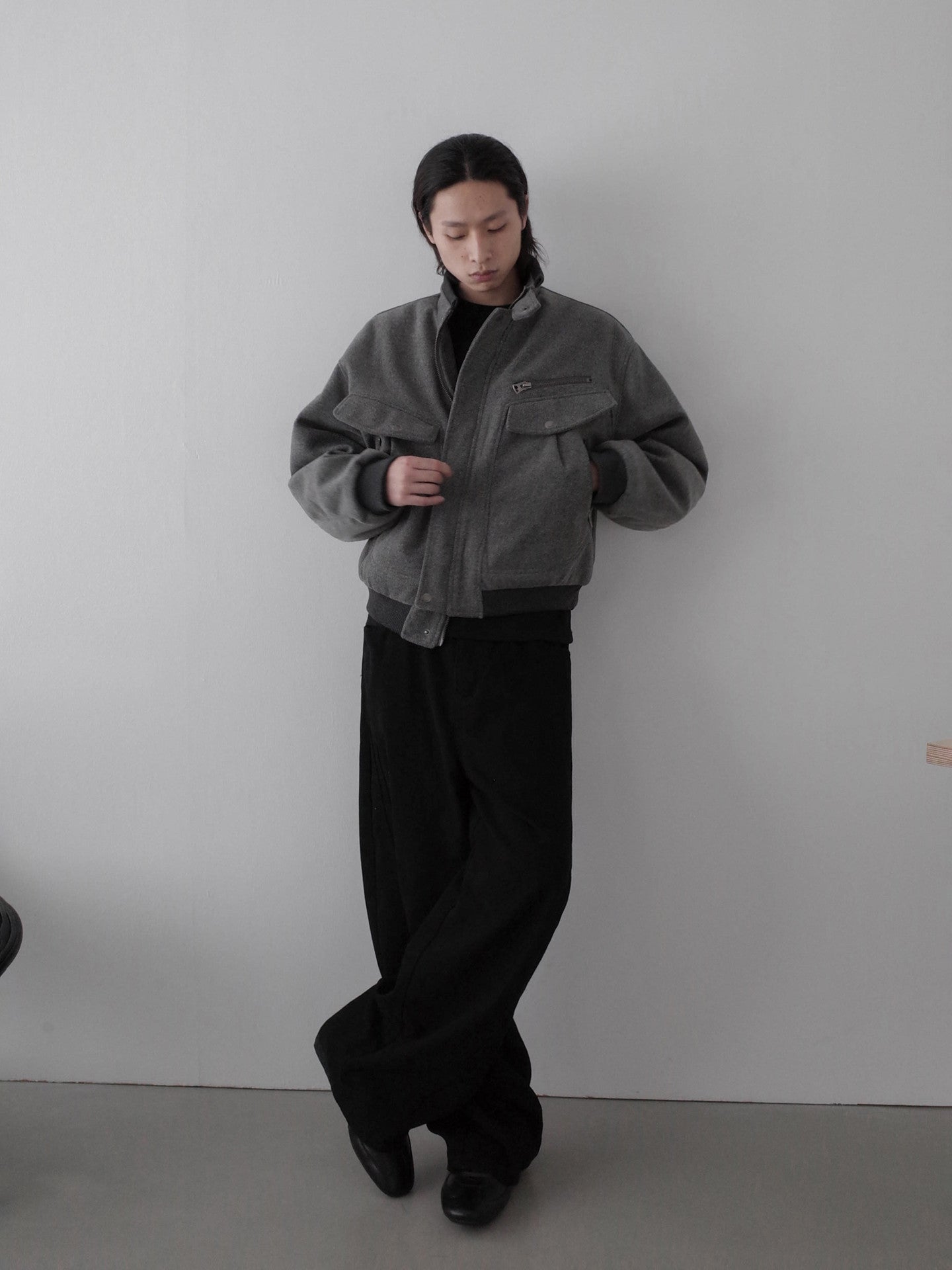 スタンドカラー ウール調ボクシーワークジャケット N6349